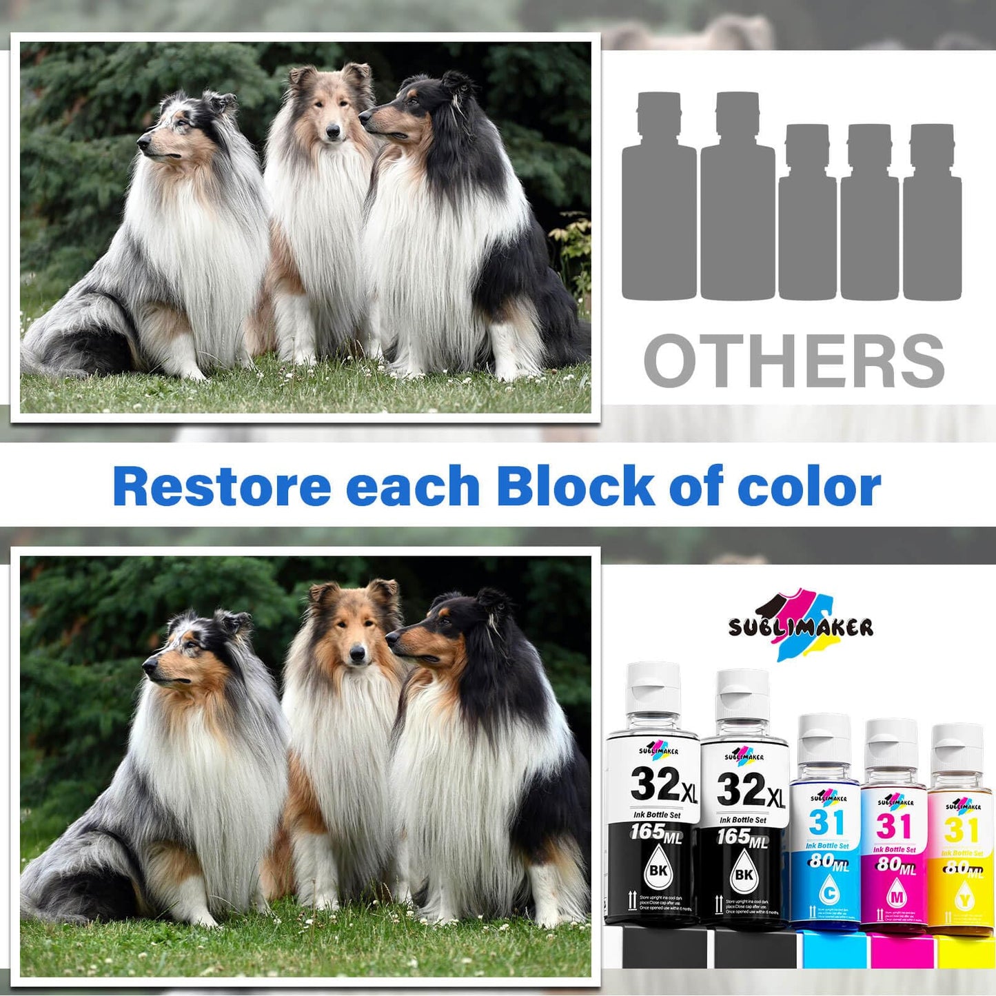32XL Black Ink Bottle, 31 Ink Bottle Set Compatible Replacement for HP Smart Tank 6001 5101 7301 7602 5000 5103 7300 Ink Refill, 31 32XL Ink Bottles Set for Smart Tank Plus 651 551 All-in-One Printer