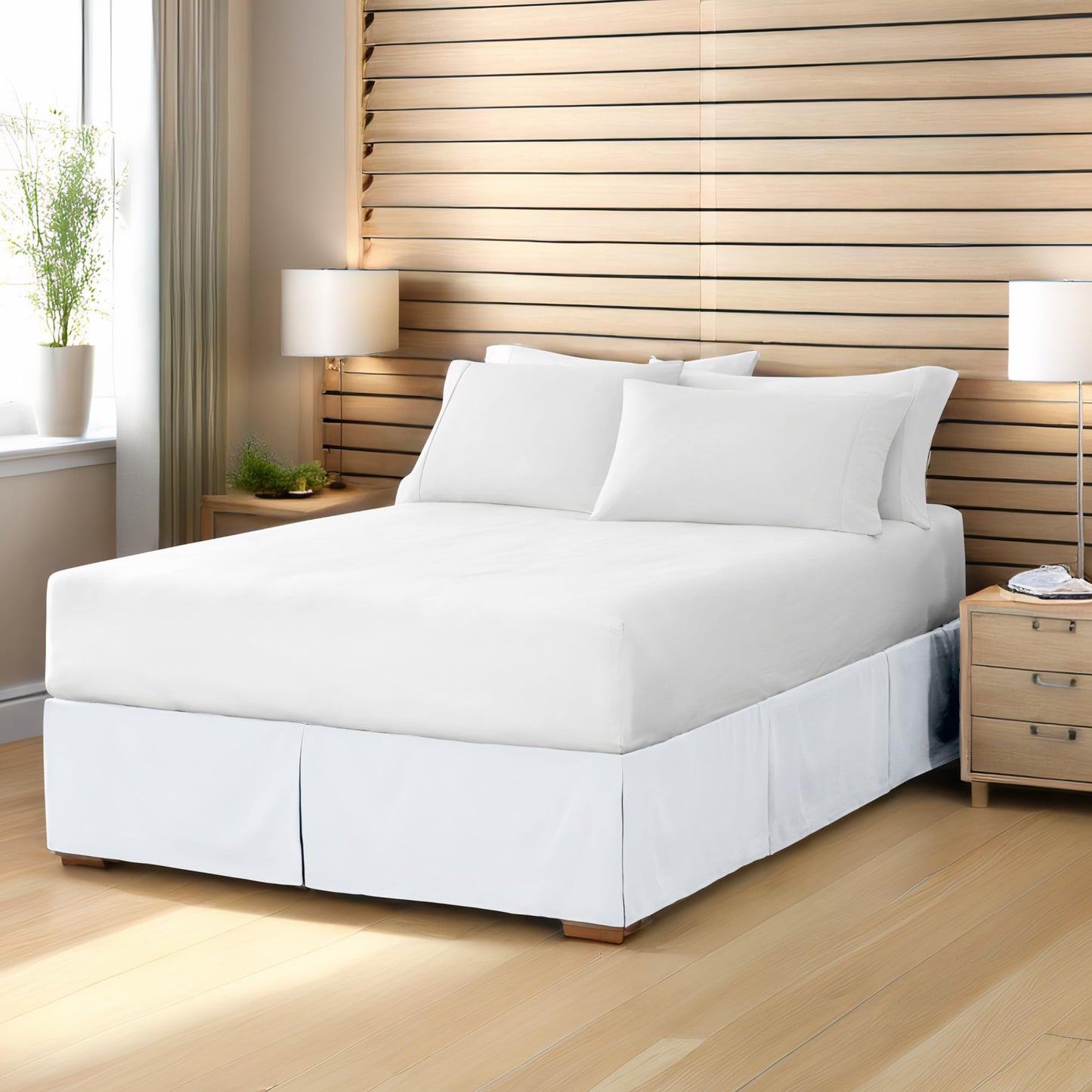 Bare Home Bed Skirt Double Brushed Premium Microfiber, 15-Inch Tailored Drop Pleated Dust Ruffle, 1800 Ultra-Soft Collection, Shrink and Fade Resistant (Queen, White)