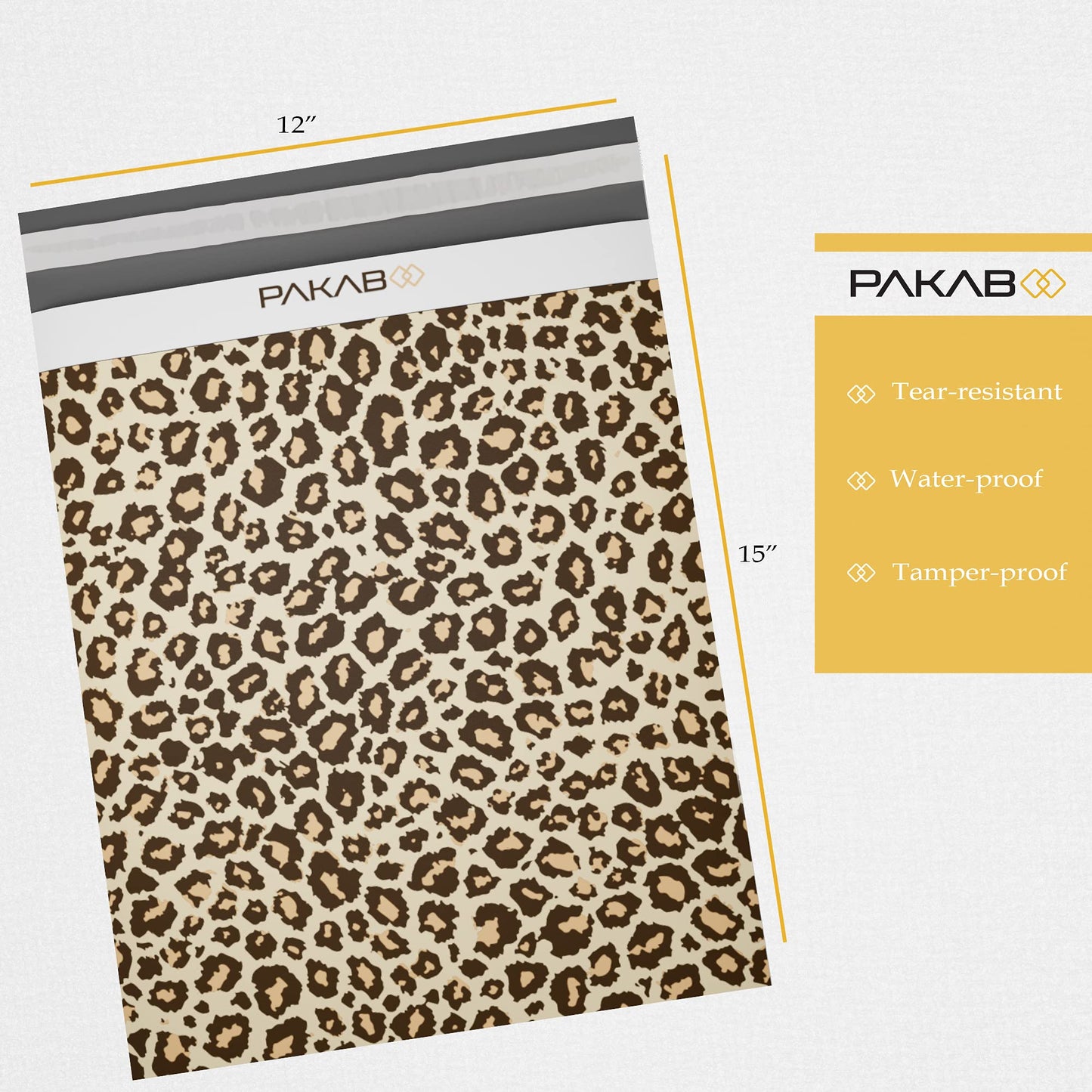 PAKABOO Poly Mailer Shipping Bags 12x15 Inch, 100 Pack, Non-Padded Envelopes with Tamper Proof Self-Seal, Leopard Brown Print Packaging