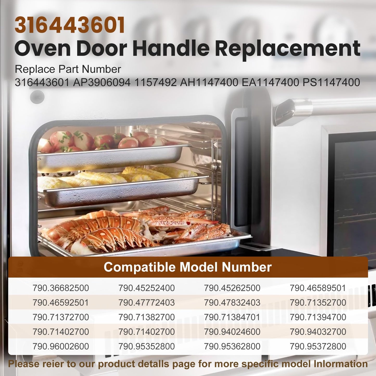 Upgraded 316443601 Oven Door Handle Replacement Compatible with Kenmore Frigidaire Electrolux Electric Oven Range Stove,Include 2Pcs 316433300 Oven Door Handle Screws