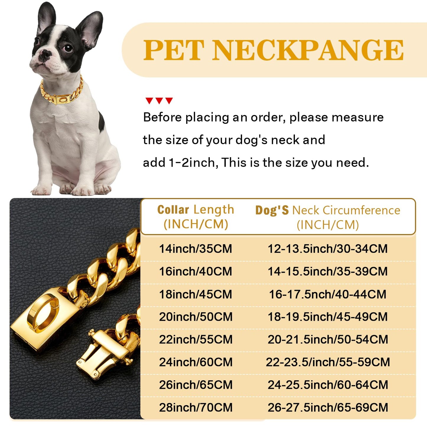 19mm Wide Gold Dog Chain Collar with Buckle,18K Gold Plated,Heavy Duty Strong Stainless Steel Metal Pet Solid Cuban Links Collars for Dogs(22inch)