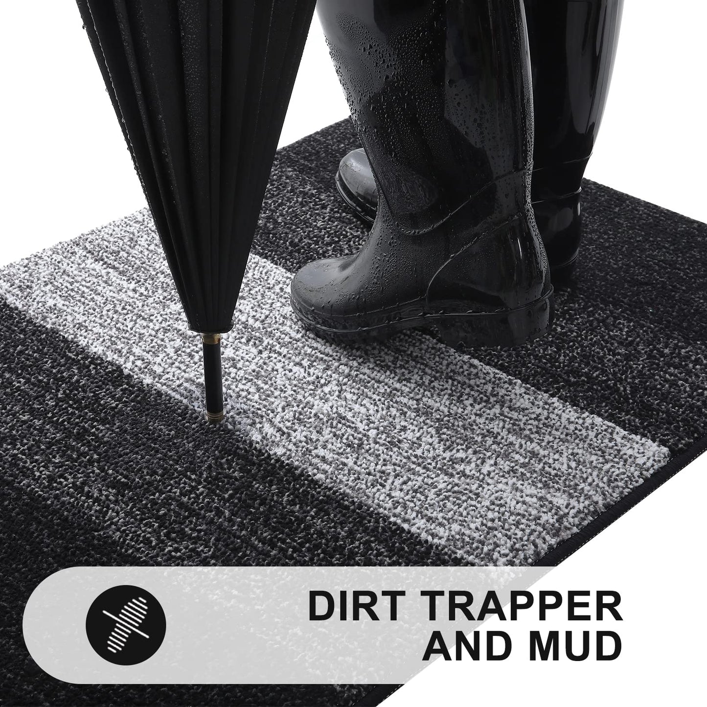 Grandaily Indoor Doormat, 32" x 48" Non-Slip Mud Trapper Absorbent Front Door Mats, Washable Striped Inside Entryway Mat, Low-Profile Welcome Mat Entrance Mat, Black