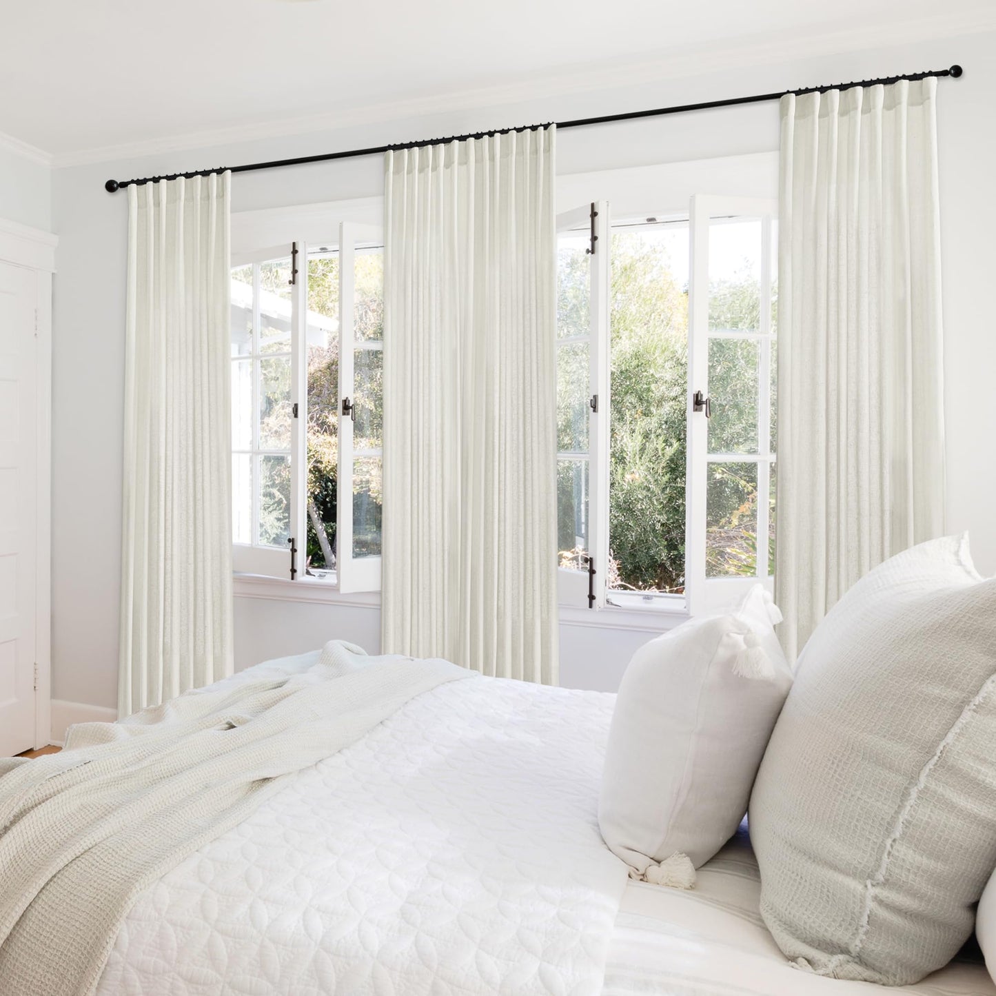 108 Inch Linen Curtains 2 Panels, with Heading Tape Hooks for Track System, Back Tab Extra Long Sheer Curtains for Living Room Bedroom, 9FT, Cream Ivory
