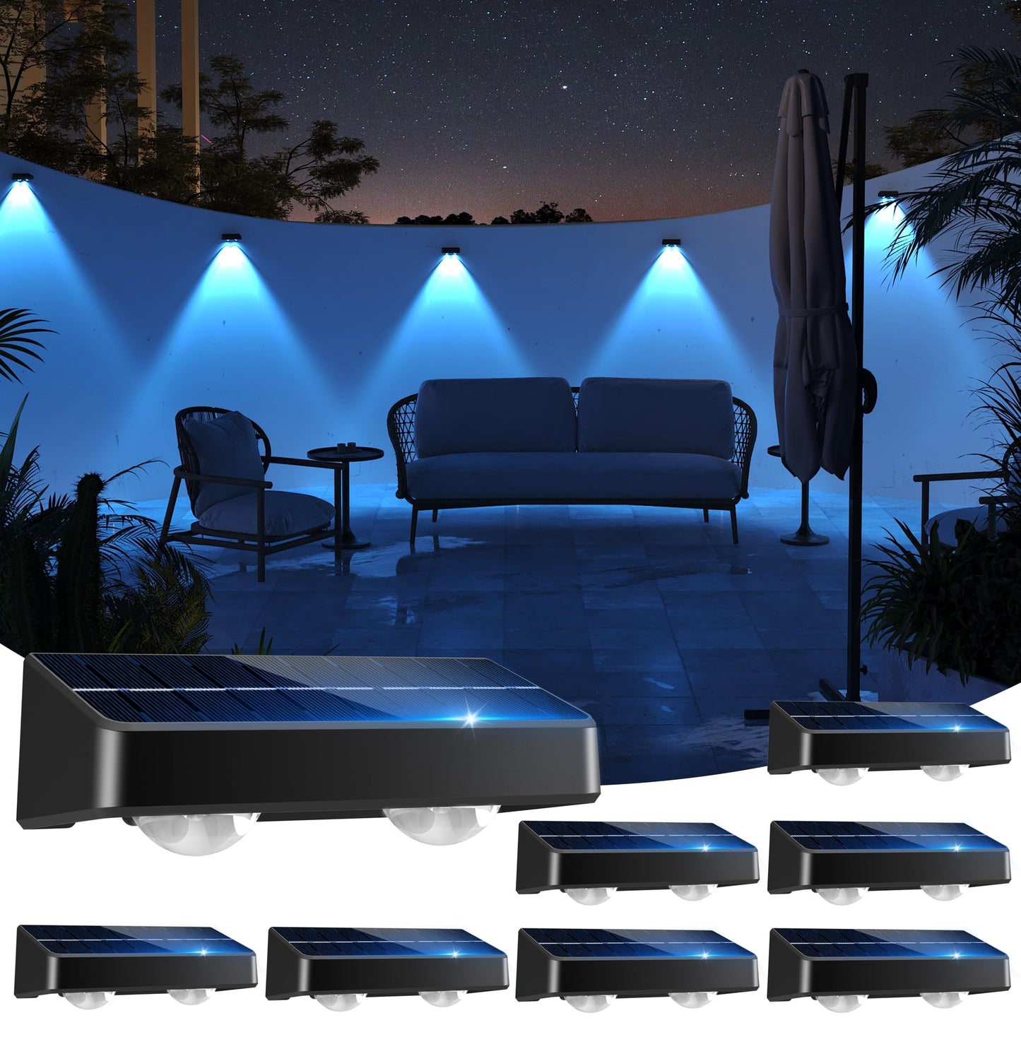 Mini Solar Fence Lights Outdoor,8 Pack Solar Garden Lights Outdoor Waterproof IP65,9 Colors 11 Modes RGB Fence Lights Wall Solar Powered for Outside Backyard,Pathway,Yard