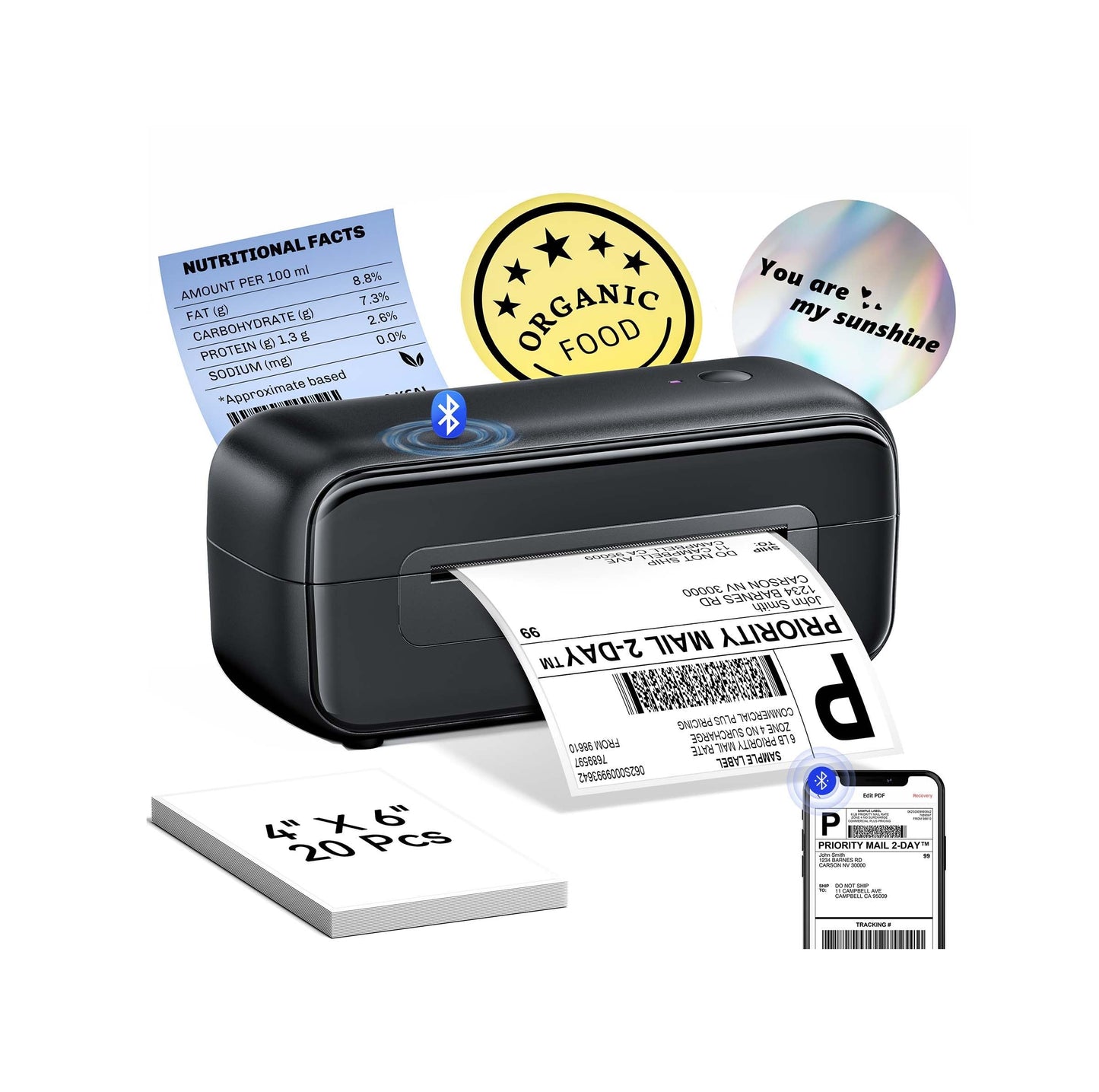 Phomemo Label Printer- Shipping Label Printer, 2025 Upgrade 4x6 Desktop Thermal Label Printer for Shipping Packages/Small Business/Office/Home, for Amazon, Ebay, Shopify, Etsy, UPS, FedEx -Black