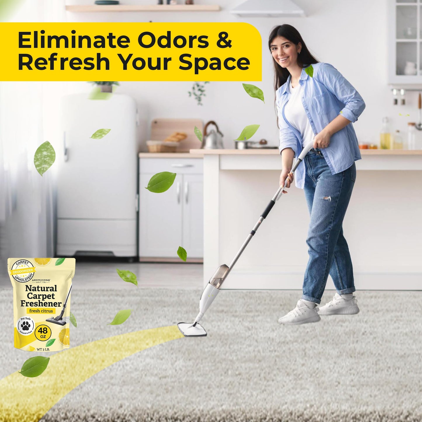 Aromasong Carpet Deodorizer - 100% Natural Carpet Freshener Powder - Safe For Pets - Carpet Powder For Vacuuming - Upholstery Deodorizer - Effective Pet Odor Eliminator For Strong Odor & Pet Urine