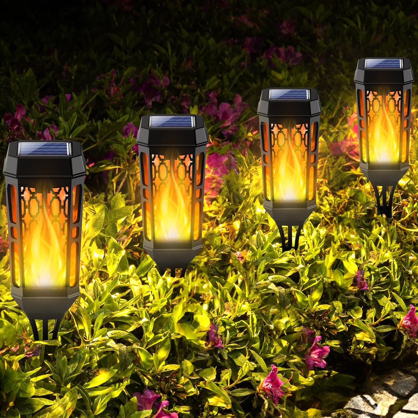 Solar Torch Flame Lights, LED Solar Lights Outdoor with Flickering Flame, IP65 Waterproof Solar Pathway Lights Landscape Decoration Lighting for Garden Lawn Patio Yard Outdoor Decorations (6)