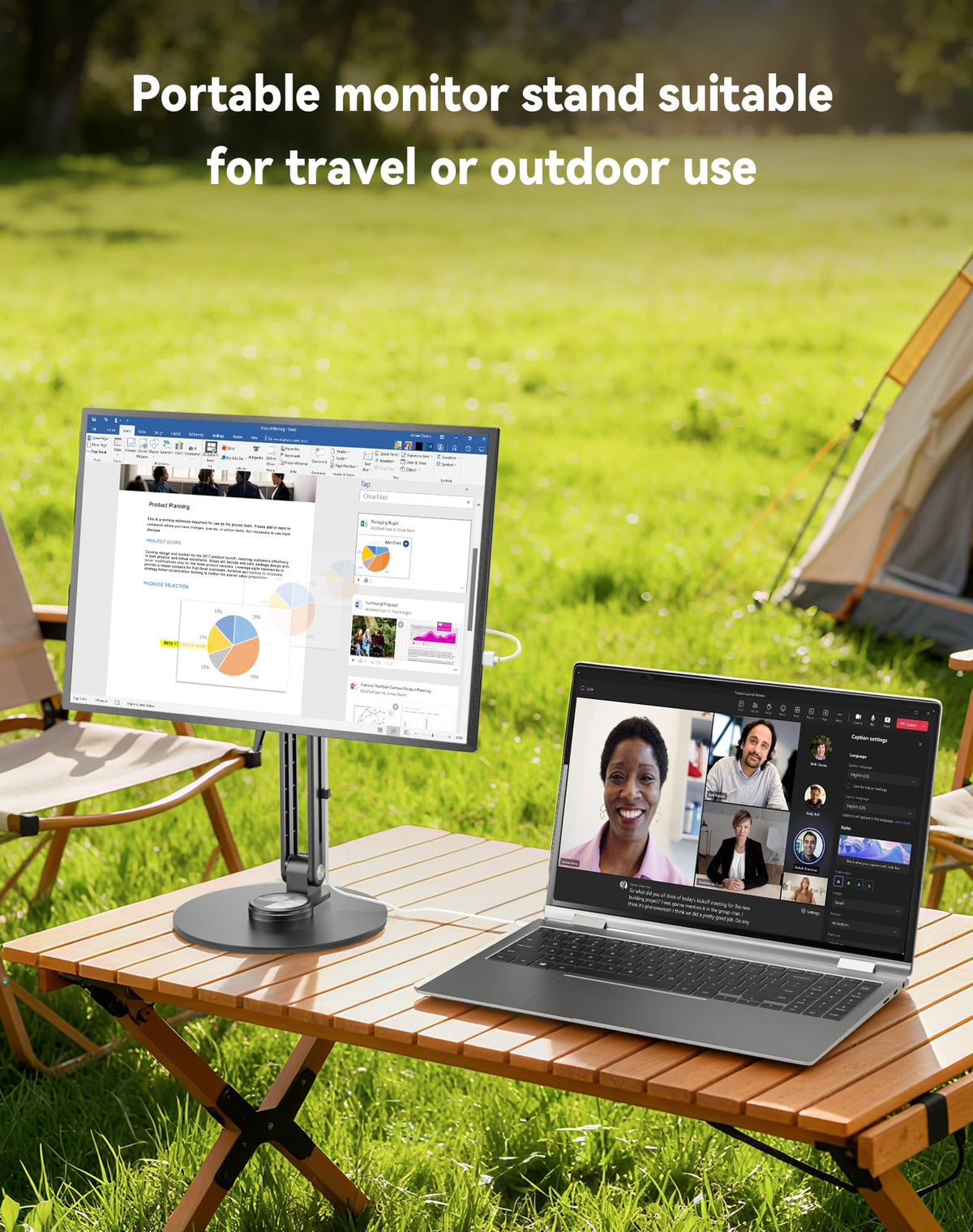 Magnetic Portable Monitor Stand 15.6" - VESA Mount 75mm 13.3" 14.1" 15.6" 17.3" 18.5 inch Screen for Desk Adjustable Foldable 360° Swivel Tool-Free