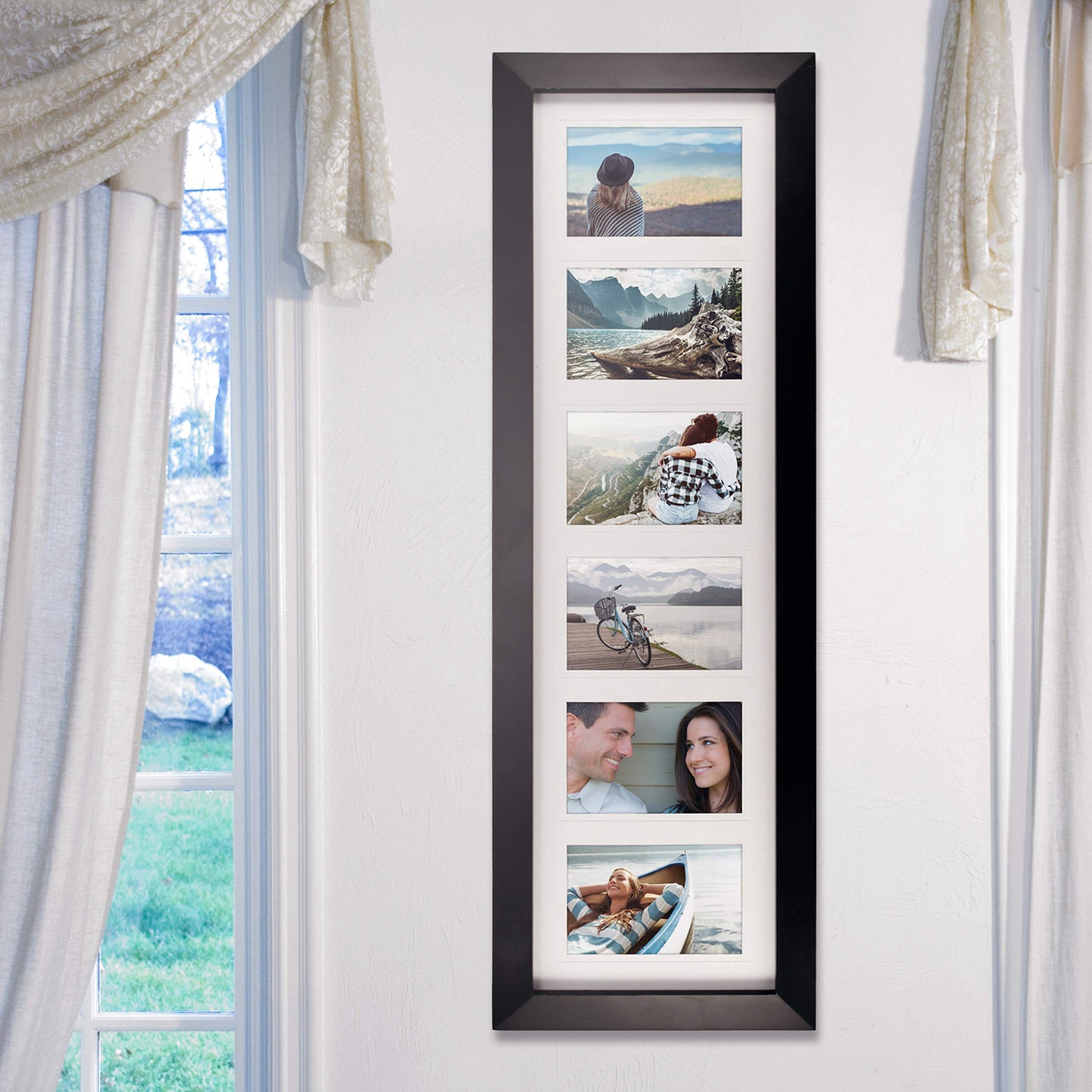 Malden International Designs Berkeley Matted Black Wood 6-Opening 4 x 6" Collage Picture Frame