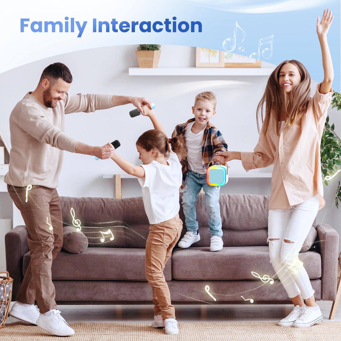 Karaoke Machine for Kids Adults, Portable Bluetooth Mini Karaoke Microphone Singing Speaker Karaoke Player with 2 Wireless Mic Toys for All Smartphones,Birthday, Family,Home Party (Light Blue)
