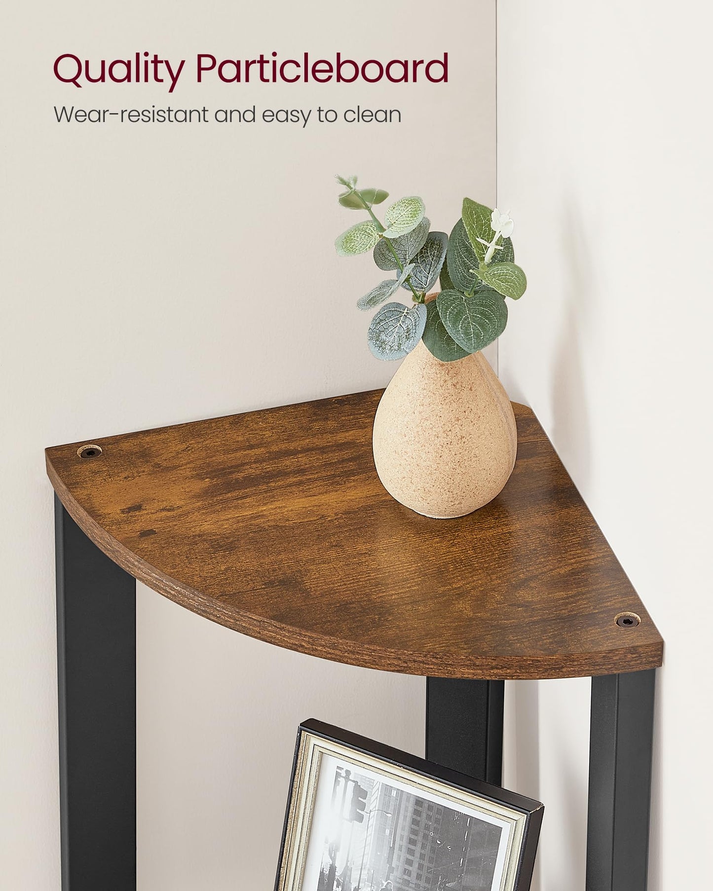 VASAGLE Corner Shelf Stand, 4-Tier Corner Bookshelf, Industrial Ladder Shelf, Plant Stand for Living Room, Office, Kitchen, Rustic Brown and Matte Black ULLS34X