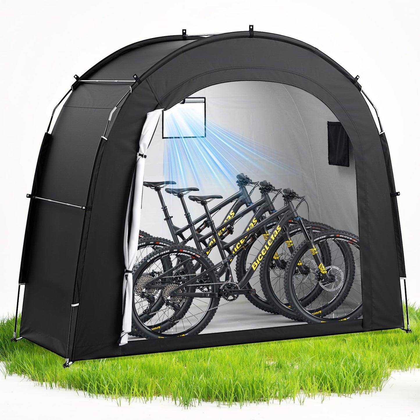 Housolution Bike Storage Tent Shed for 3 Bikes, Outdoor Portable 210D Oxford Thick PU4000 Waterproof Bike Cover with Ventilated Window, Bike Tent Fit for Bicycle, Lawn Mower, Garden Tools