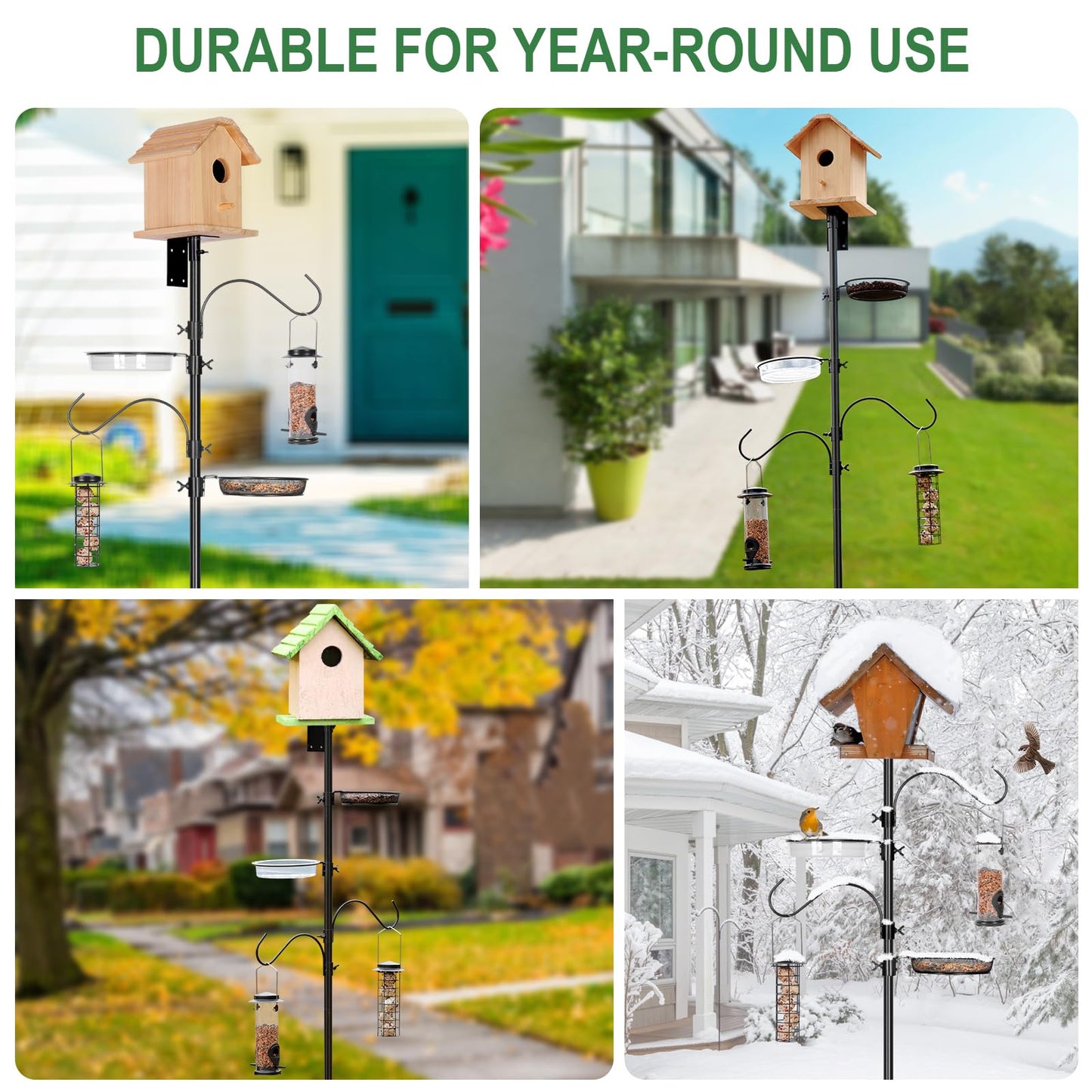 ERYTLLY 2-Hooks Bird House Pole Stand Kit 80 Inch Multi Feeders, Bird Bath, Feeder Tray - Heavy Duty Bluebird Feeder Support Rod Mount Set for Outdoor