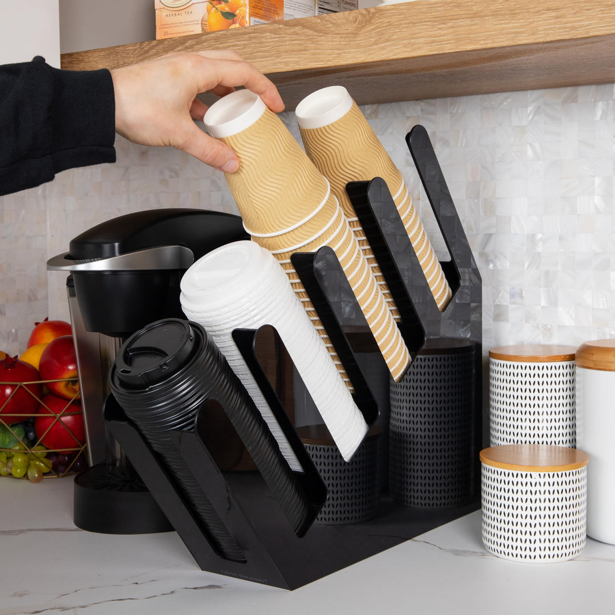 Mind Reader Cup and Lid Dispenser, Countertop Org, Coffee Bar, Beverage Cup, Kitchen, Breakroom, 10.2Lx45.7Wx40.6Hcm, Black