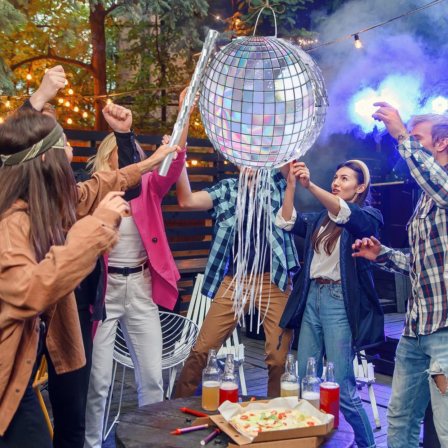 WERNNSAI Disco Party Pinata - Silver Disco Ball Pinata with Blindfold and Stick Hip Hop 80s 90s Retro Dance Disco Party Decoration Supplies for Birthday Wedding New Year Decorations