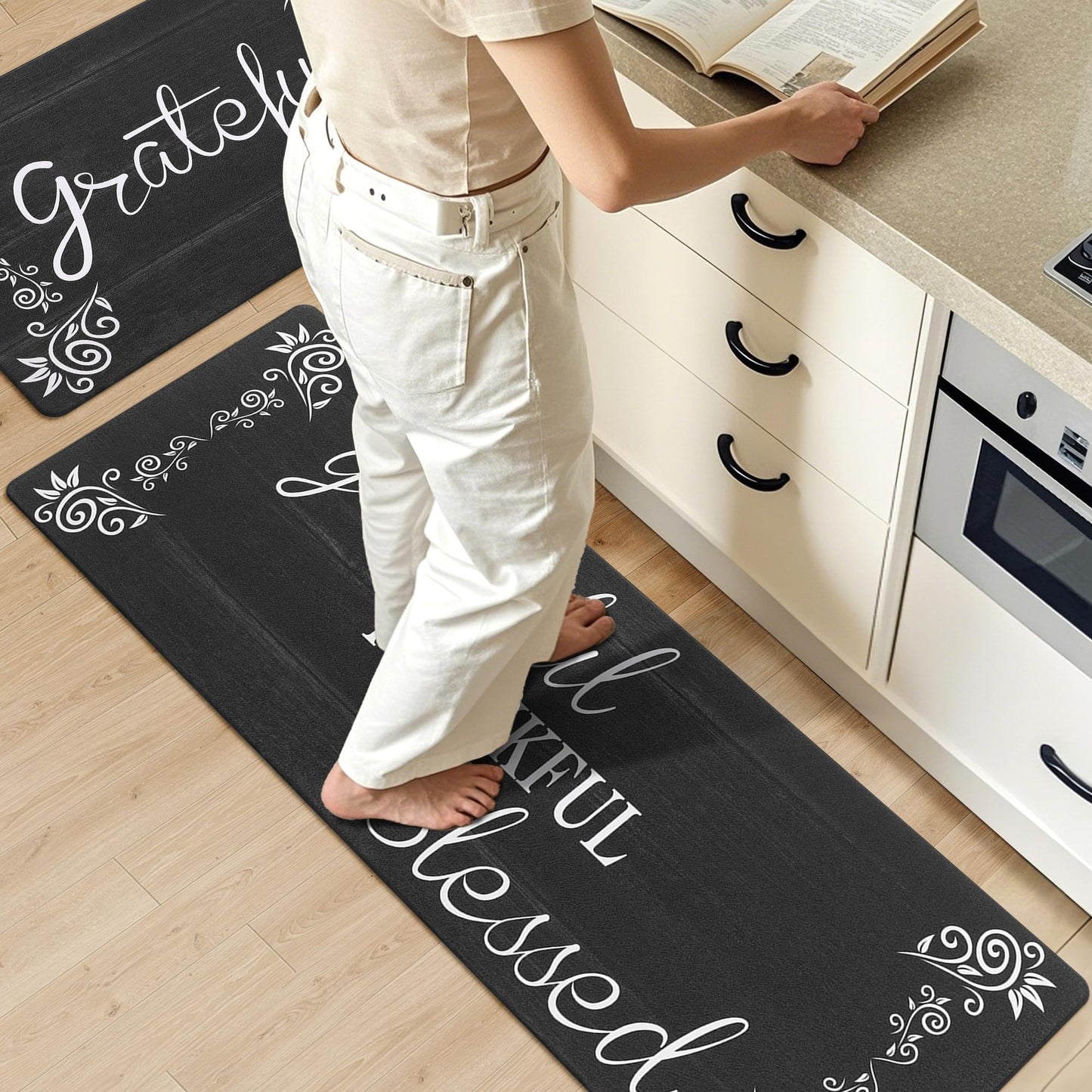 HEBE Kitchen Mats for Floor Anti Fatigue Mat, Cushioned Kitchen Rug, Non Skid Waterproof Comfort Standing Mat, Heavy Duty Kitchen Mat Set for Home,Office,Sink,Laundry,Desk, 17.3"x28"+17.3"x48"