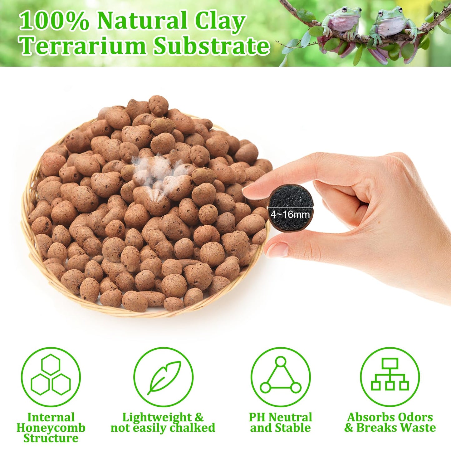 Riare 10LBS Expanded Clay Balls Terrarium Substrate for Reptiles - 100% Organic Lightweight Clay Pebbles Substrate Frogs False Bottom Substrate, Bioactive Terrarium Substrate for Drainage and Moisture