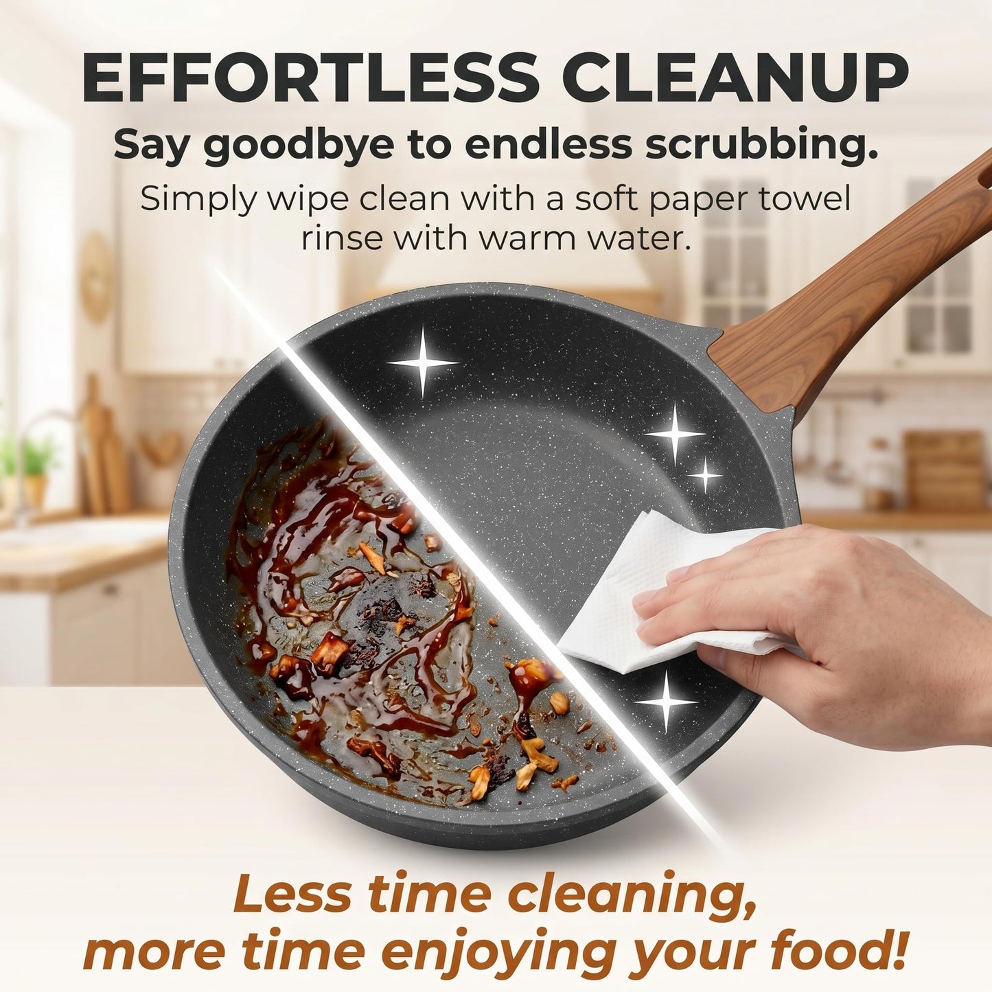 YASHE 24CM/3.3L Nonstick Deep Frying Pan w/Glass Lid, Dishwasher Safe