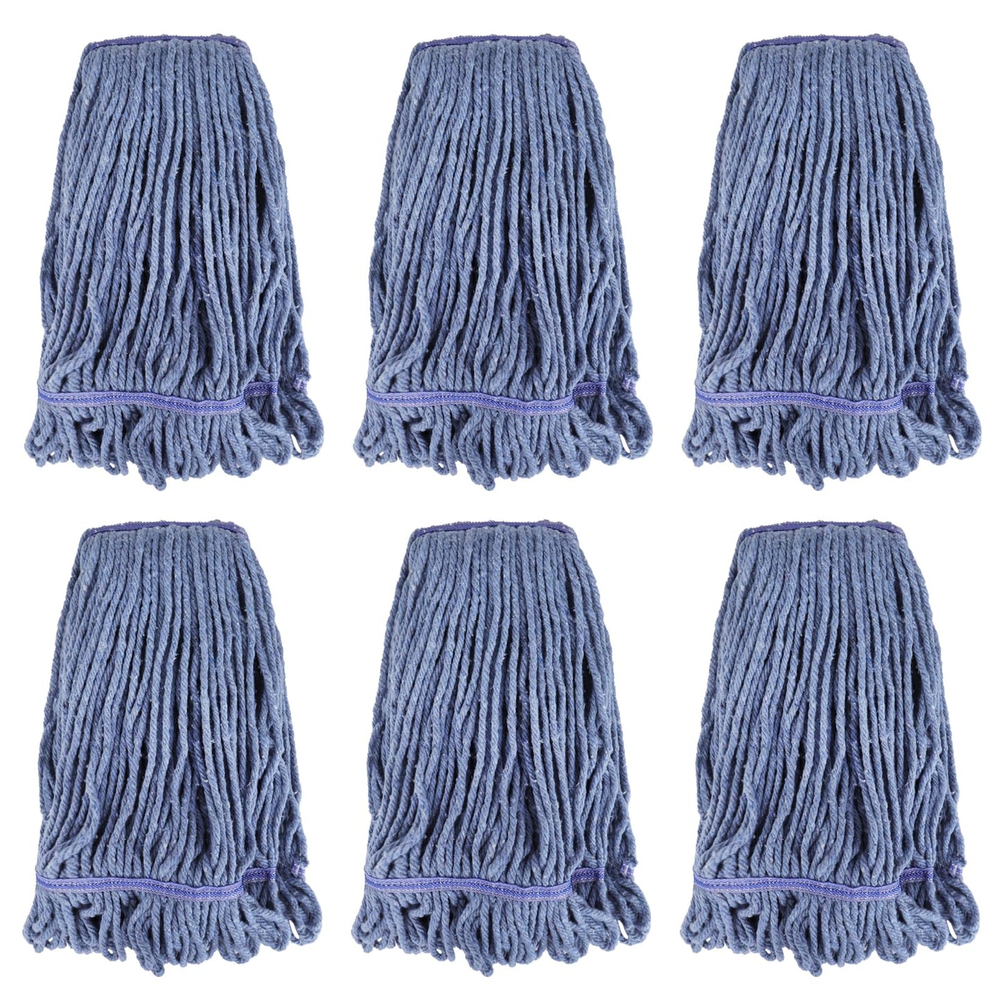Commercial Mop Heads Replacement: 16 OZ Heavy Duty Mops Head for Floor Cleaning - Wet Industrial Cotton Looped End String Cleaning Mop Head Refill for Rubbermaid Commercial Products,Blue,6 Pack