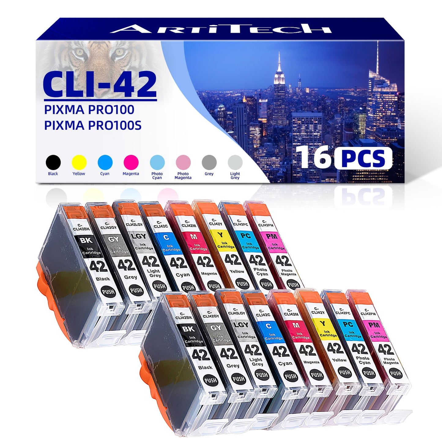 ARTITECH CLI-42 Ink Cartridges Compatible Ink Cartridges Replacement for CLI42 CLI 42 Use with Canon PIXMA Pro-100 PRO-100s Pro 100 Ink 8 Colors 2 Set 16 PCS