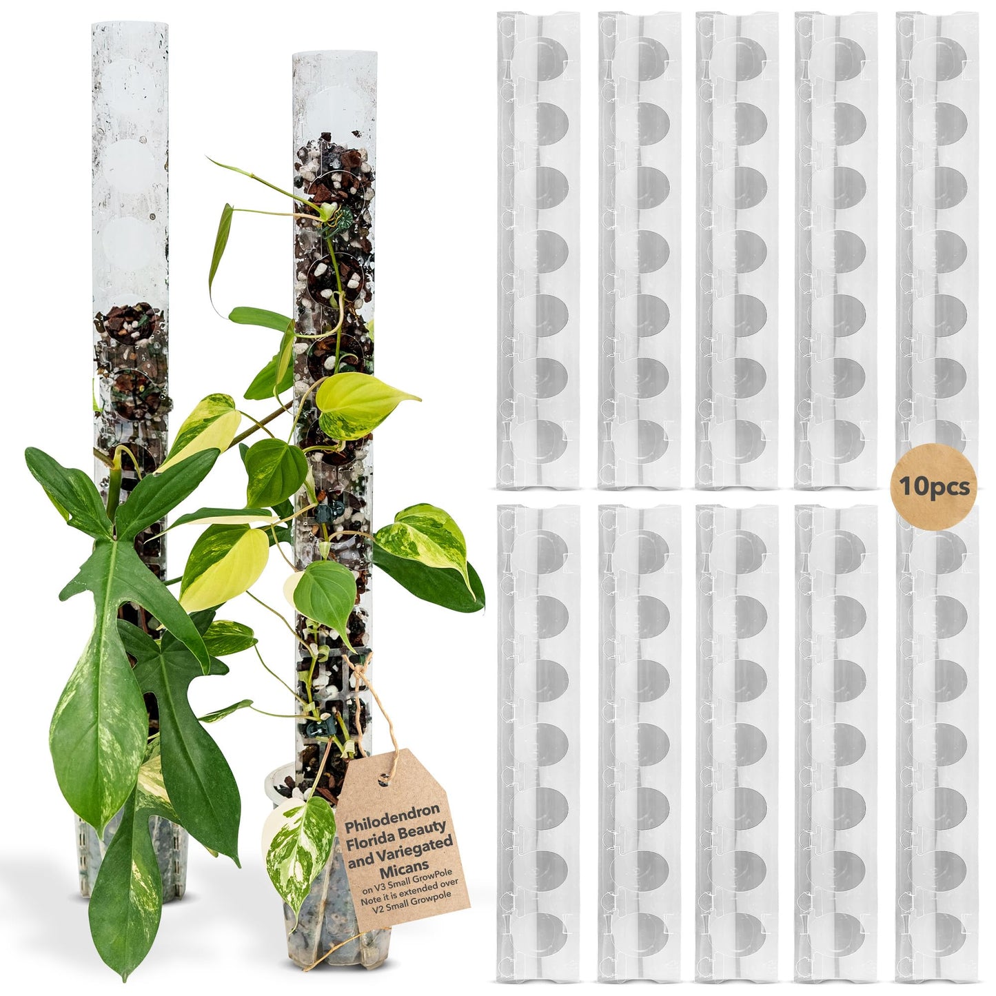 THICCLY GrowPole - Front Opening, Stackable Plastic Moss Poles for Climbing Plants, Monstera Plant Support-Plant Climbing Pole, DIY Plant Support for Philodendron & Anthuriums (V3 Small 10 Pcs)