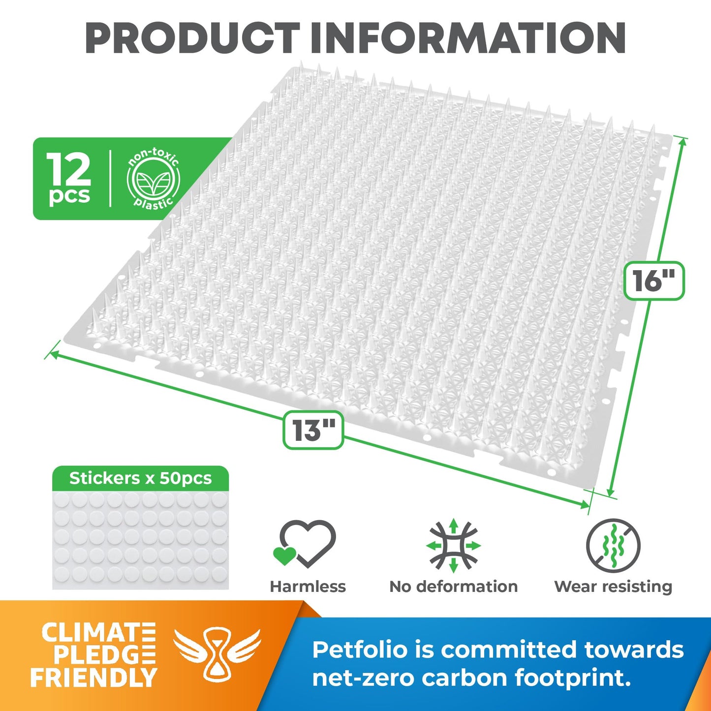Petfolio 12 Pack Scat Mat for Cats - 16 x 13 Inch Cat Spike Mat with 1 Inch Spike is A Perfect Pet Training Mat Device for Cat Repellent Indoor & Outdoor to Deter Cats & Other Animals for All Seasons