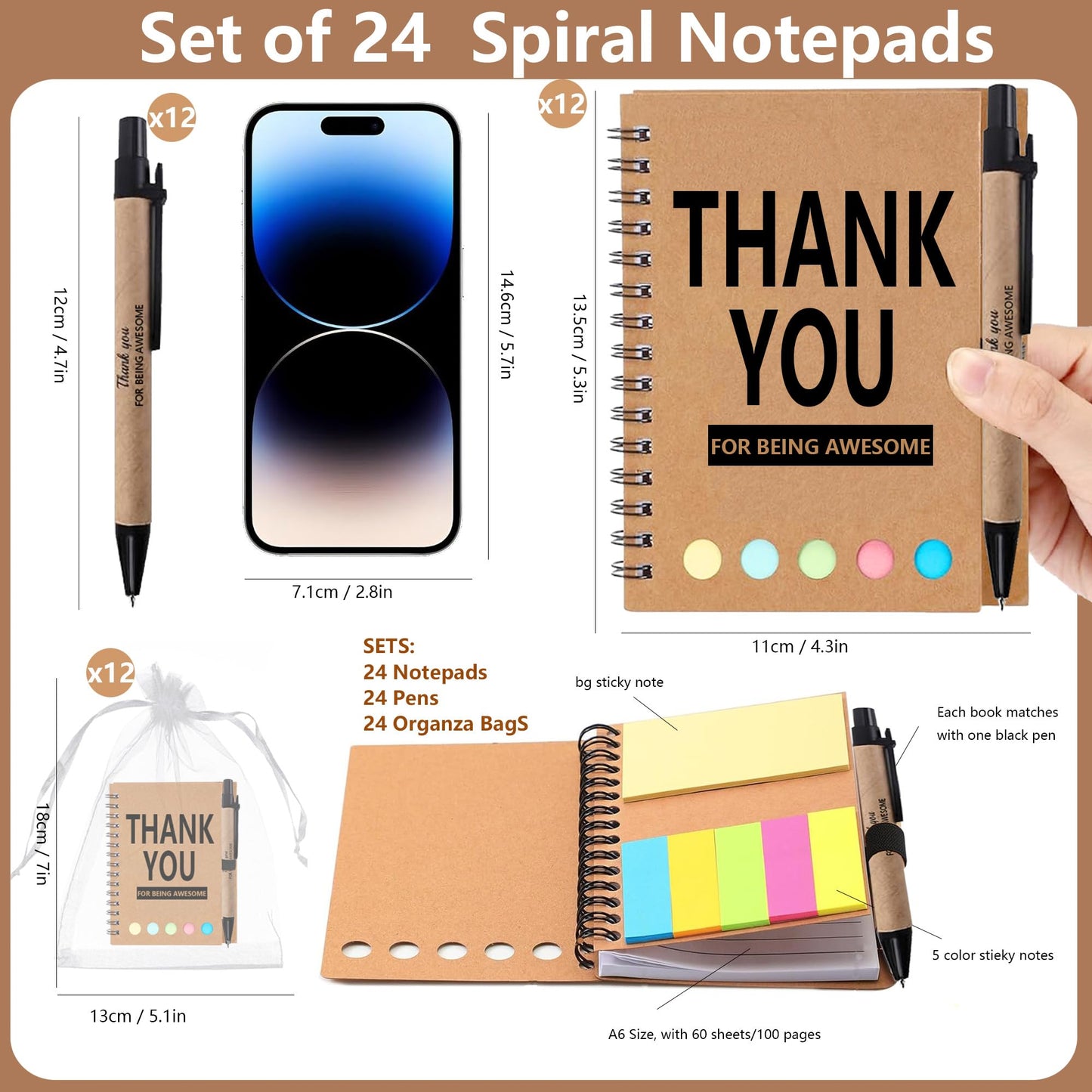 Dhjkko 24pcs Employee Appreciation Gifts Bulk,Staff Appreciation GiftsThank You Gifts Perfect for Teachers Nurses Coworkers Graduation with Sticky Note Notepad and Ballpoint Pen
