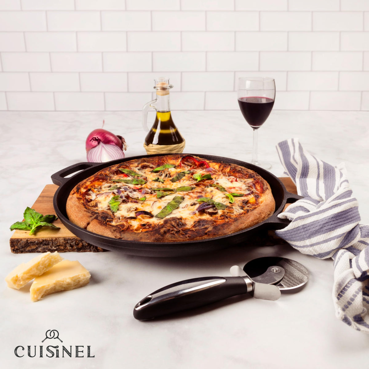 Cast Iron Pizza Pan/Round Griddle - 13.5"-Inch Flat Skillet - Great for Crepes and Frozen Pizza - Pre-Seasoned Comal for Tortillas - Dosa Tawa Roti - Baking, Stove, Oven, Grill, BBQ, Campfire Safe