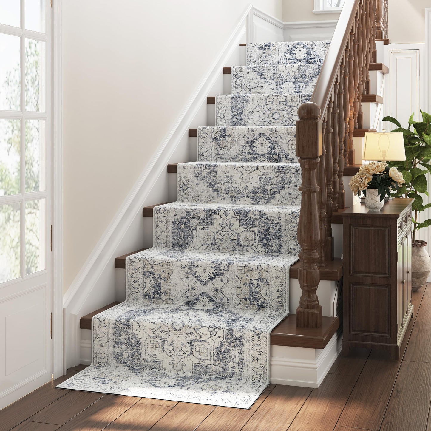 JINCHAN Runner Rug 3x10 Washable Area Rug Vintage Indoor Floor Cover Grey Multi Print Distressed Carpet Gray Thin Accent Mat Lightweight Kitchen Living Room Bedroom Dining Room