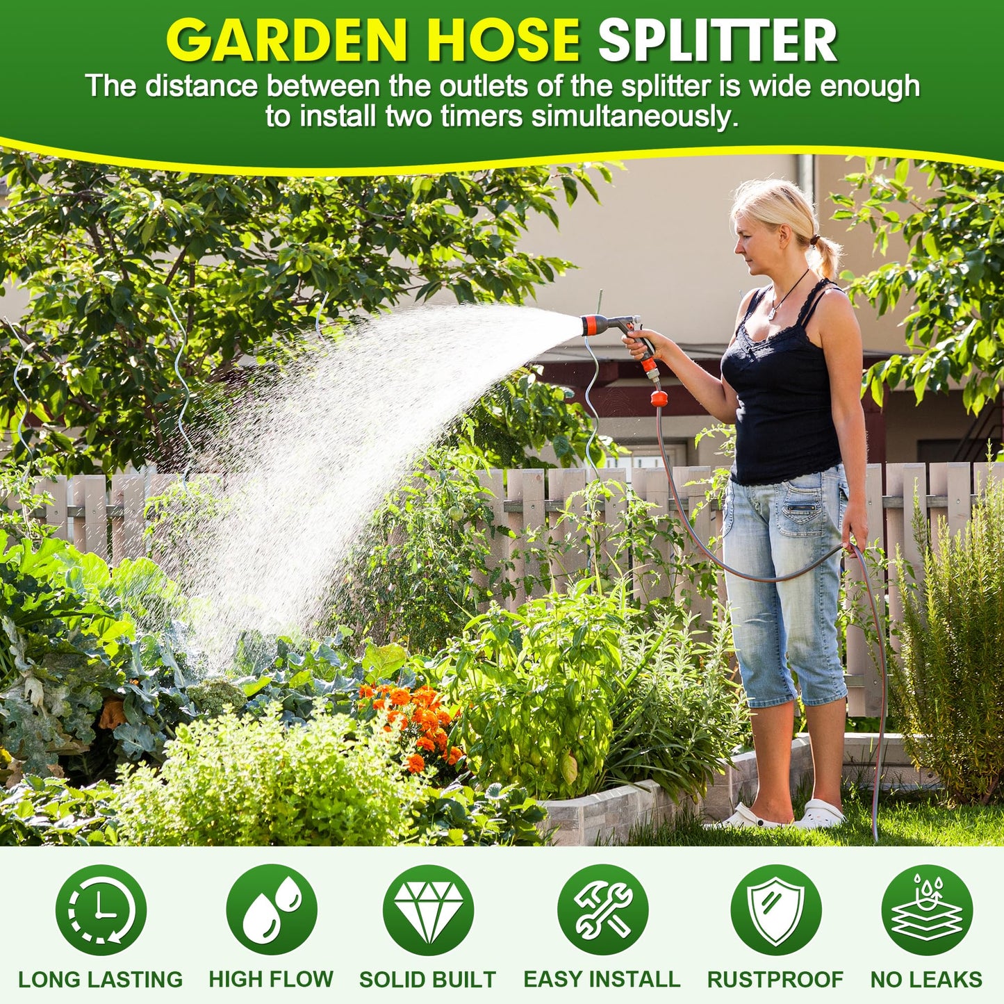 DINGBAI Hose Splitter 3 Way, High Flow Garden Hose Splitter, 3/4” GHT Inlet Brass Heavy Duty Hose Converter, Water Three- Way Faucet Hose Splitter, Stainless Steel Handle Hose Valve Large Outlet.