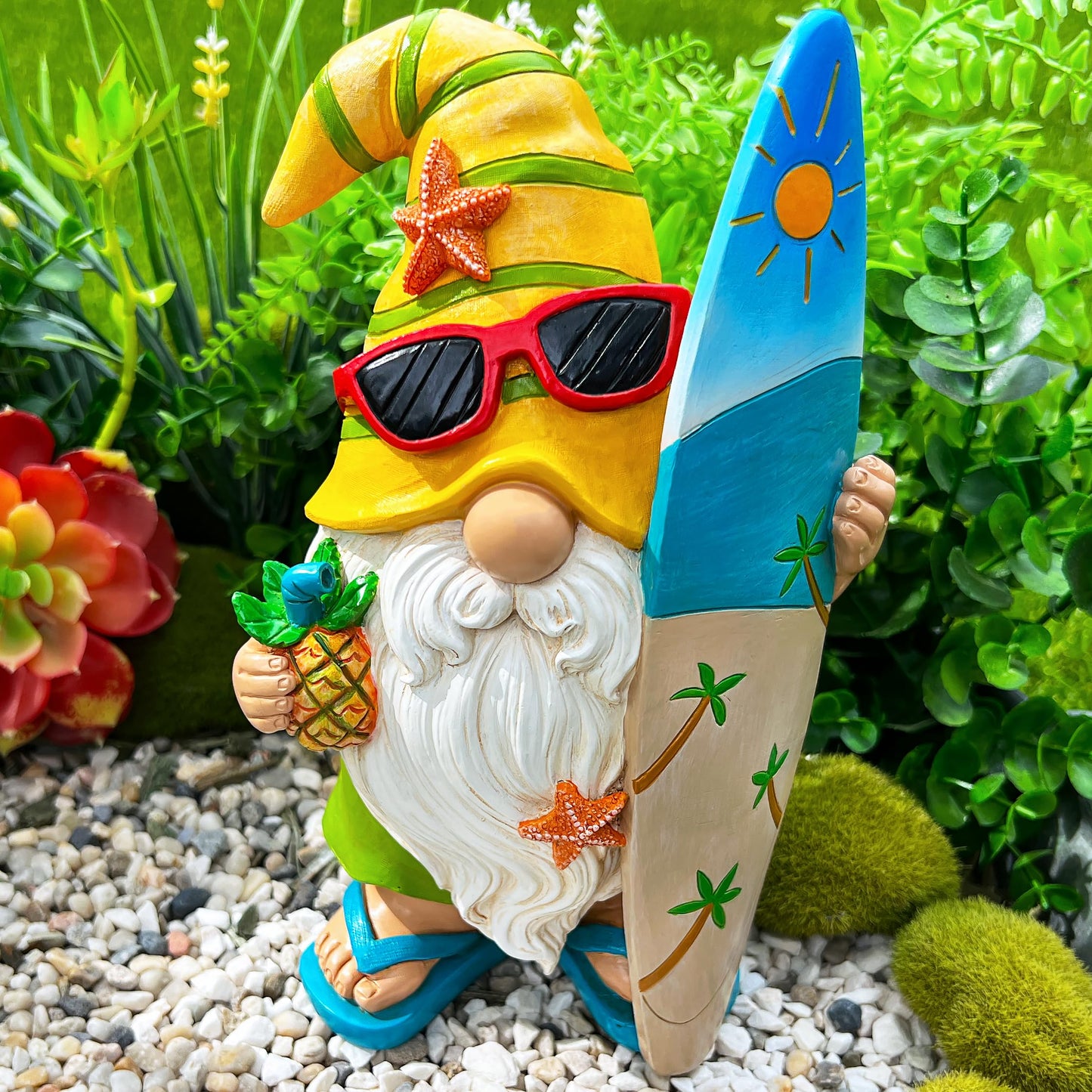 Mood Lab Garden Gnome - Surfer Gnome Figurine - 9.1 inch (23.2cm) Tall Funny Lawn Statue - for Outdoor & House Decor
