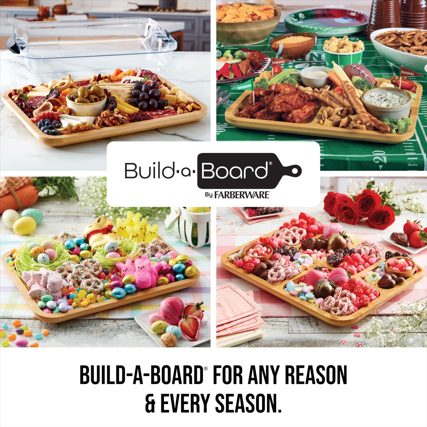 FARBERWARE Build-A-Board Bamboo Cutting Board with Built-in Compartments and Clear Locking Lid, Ideal for Charcuterie, Snacks, Food Prep & Serving