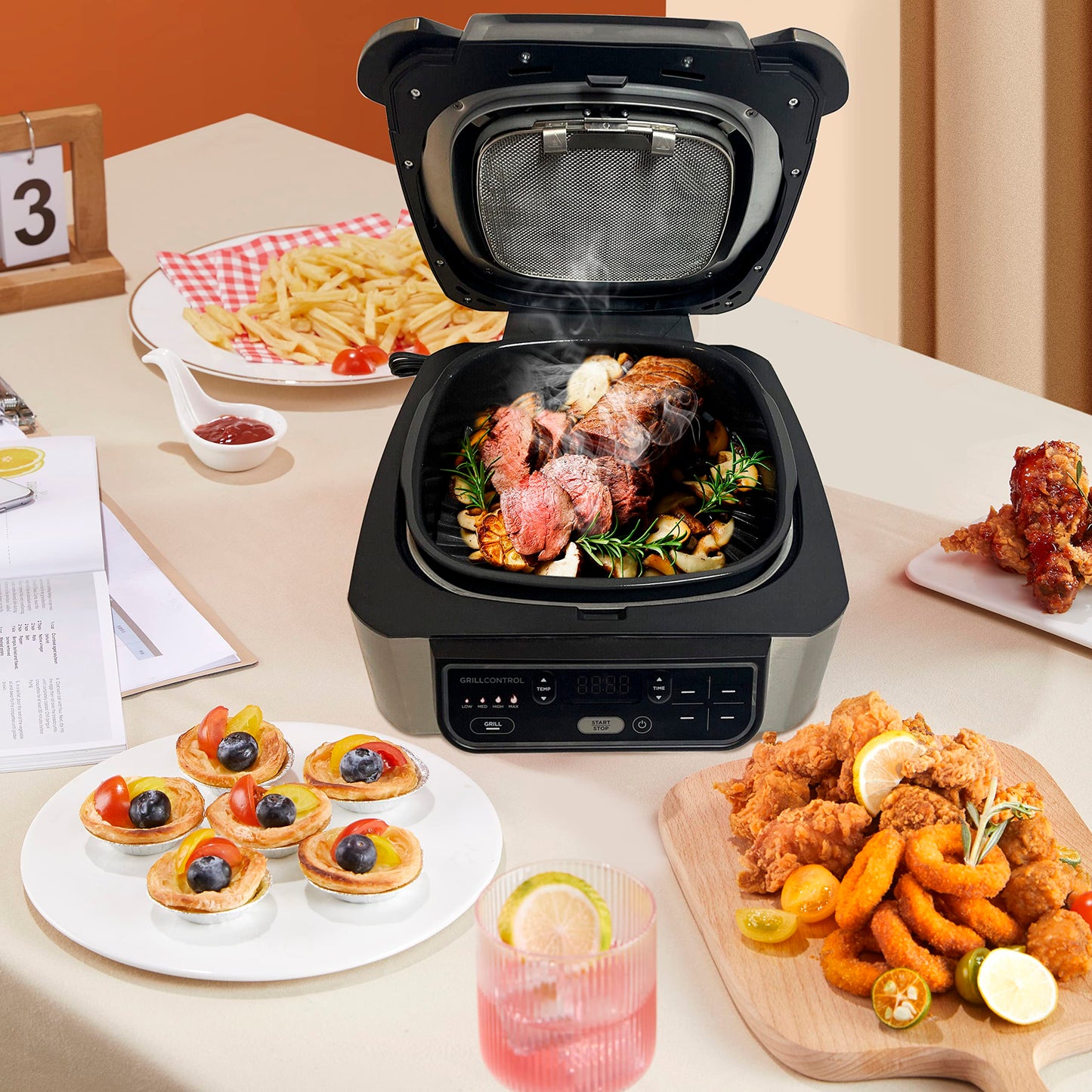 Ceramic Coated Cast Aluminum Grill Griddle Compatible With Ninja Foodi Indoor Grill AG300 and AG400 Series - Non Stick Griddle Grill Grates Replacement – Premium Ceramic Air Fryer Grill with Handles