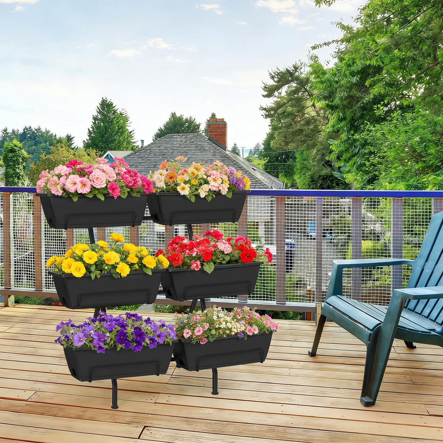 Vertical Garden Planter 3 Tier Vertical Raised Garden Bed with 6 Garden Planter Boxes Elevated Raised Bed with Drainage Holes Outdoor Standing Garden Planter for Herbs Flowers Vegetables, Black