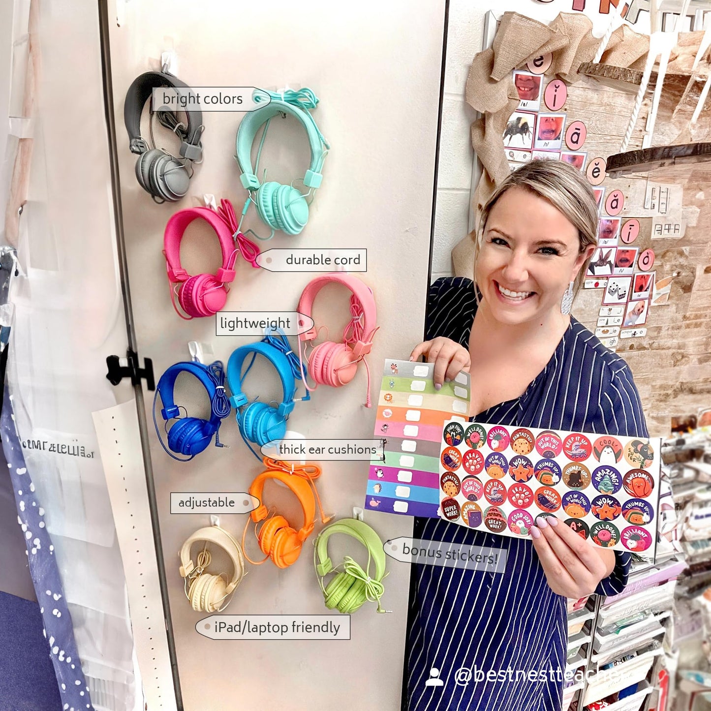 AILIHEN HD850 Classroom Headphones Bulk 10 Pack for Kids K-12 Students, School Wired Headphones with Microphone & 85dB Volume Limited & Sharing Function & Reward Stickers for Chromebook (Multicolors)