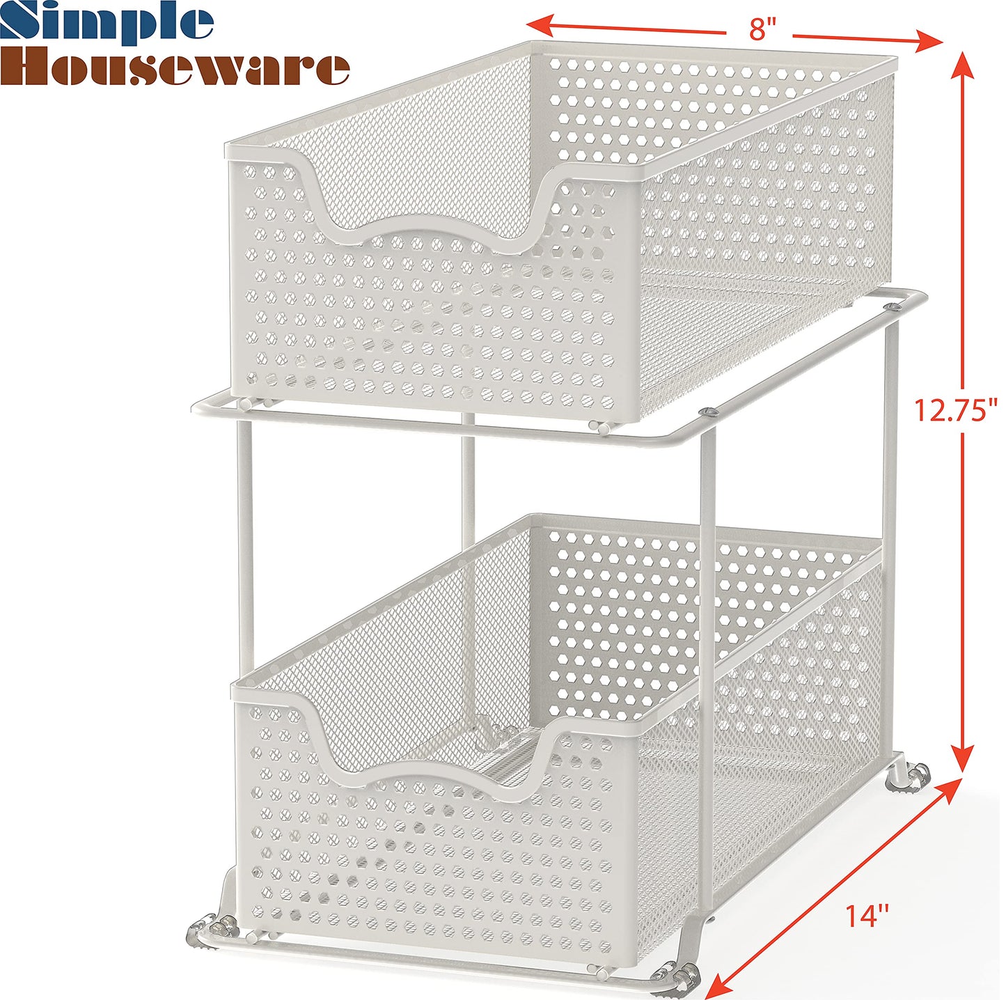 SimpleHouseware 2 Tier Sliding Cabinet Basket Organizer Drawer, White