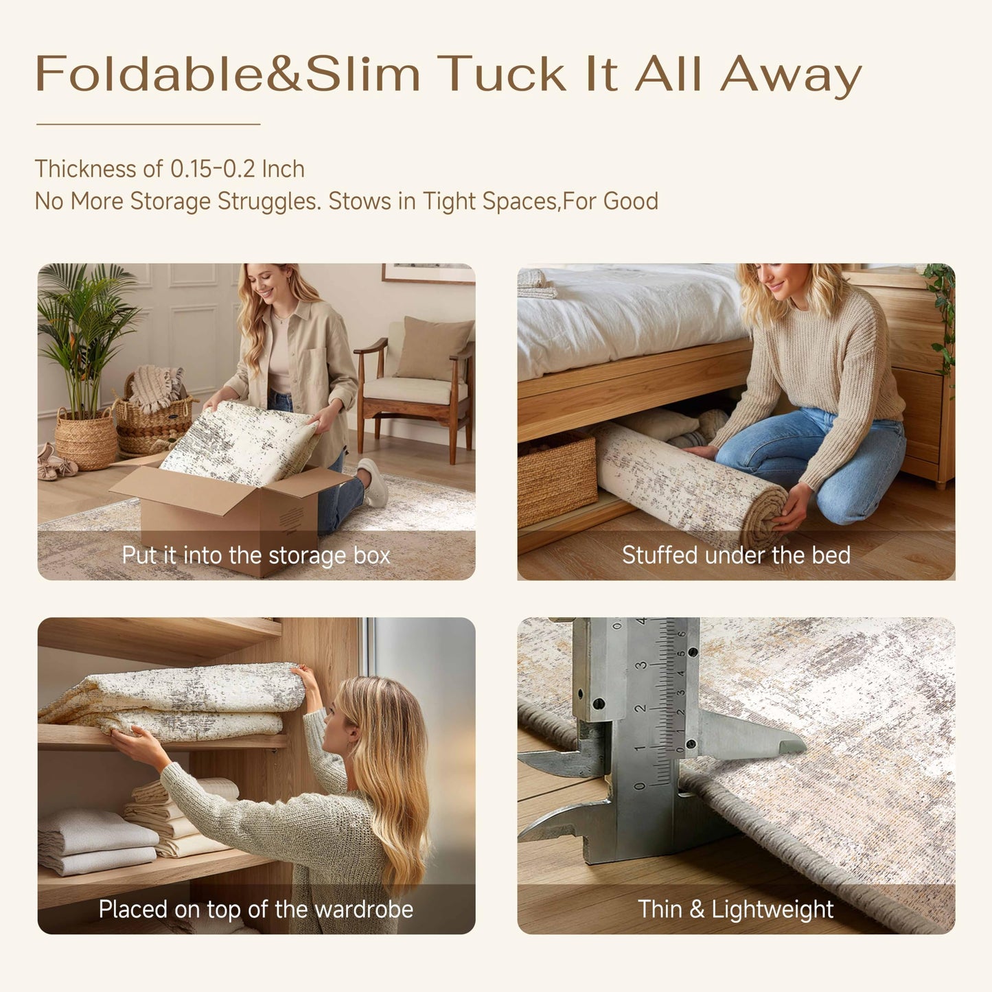 WondRg 2x6 Washable Runner Rug for Kitchen Hallway Non-Slip Beige Grey Neutral Carpet Low Pile Soft Thin Area Rug Abstract Modern Vacuumable Lightweight Runner for Entryway Bedroom Bedside Indoor