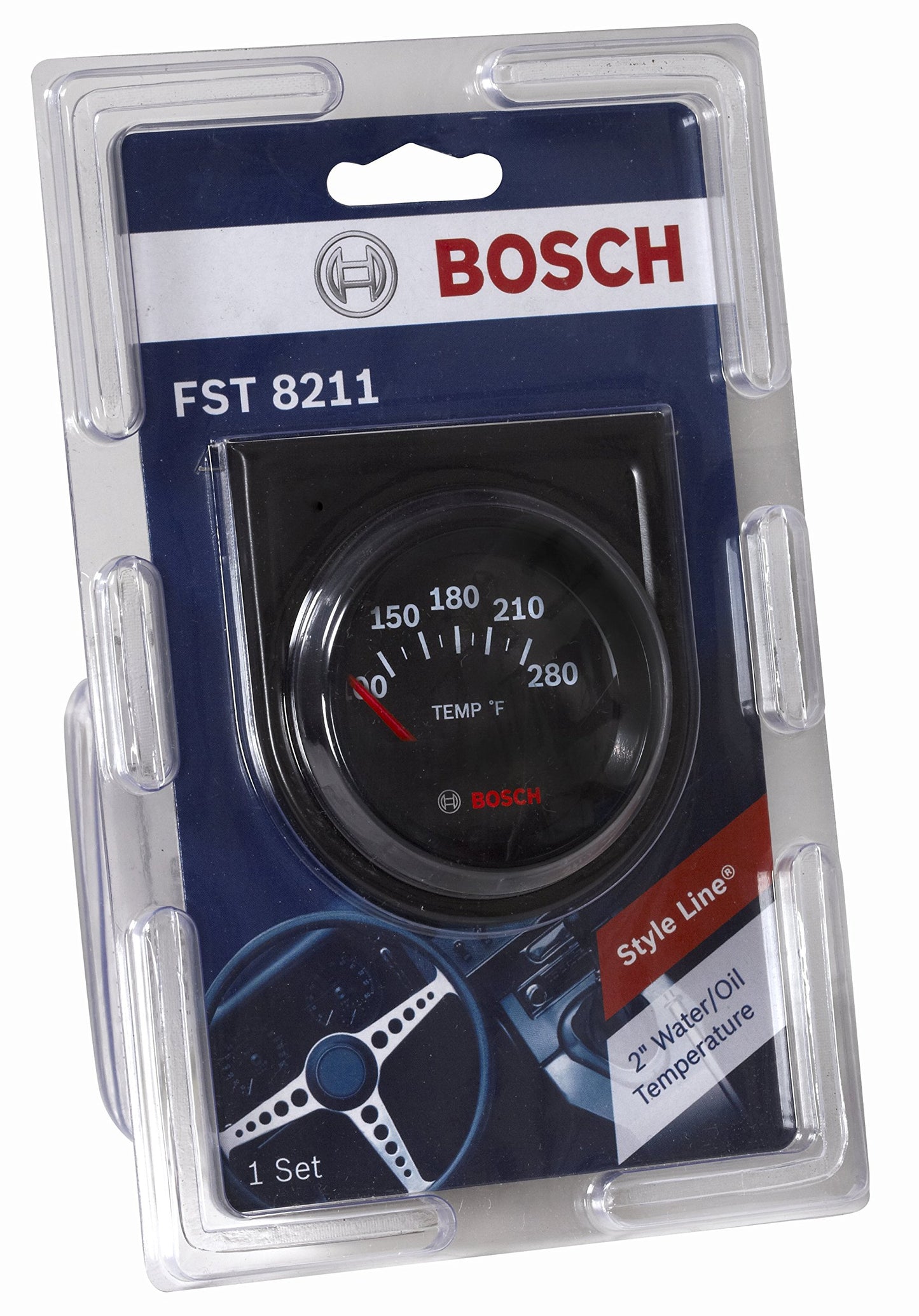 Bosch SP0F000049 Style Line 2" Electrical Water/Oil Temperature Gauge (Black Dial Face, Black Bezel)