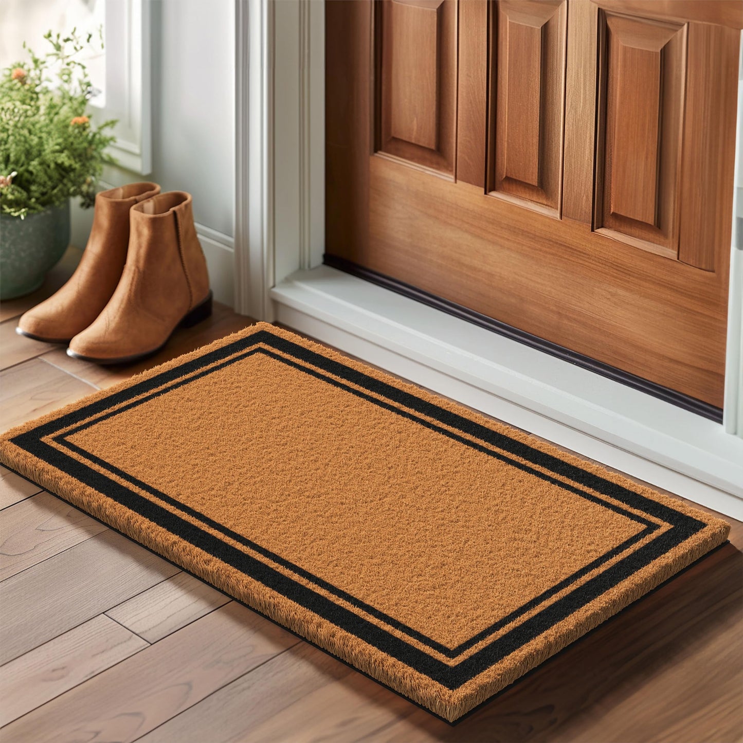 Barnyard Designs Natural Coco Coir Heavy Duty Backing Doormat - Large Cute Non-Slip Front Door Welcome Mat for Outside Entrance or Porch Entry, Brown (43 x 76cm, Border)