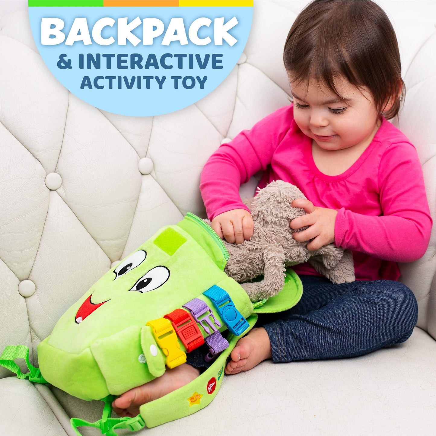 Buckle Toy - Buddy Activity Backpack - Educational Pre-K Learning Activity Toy - Zippered Pouch for Storage - Great Gift for Toddlers and Kids