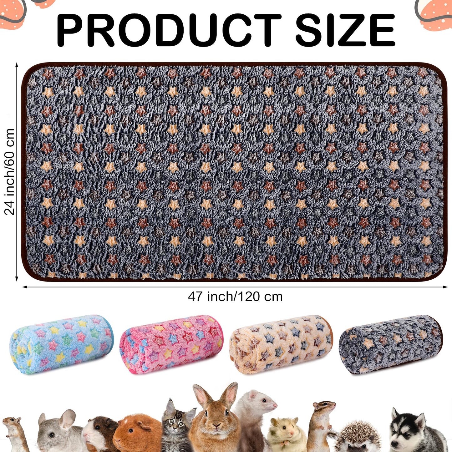 Reginary 4 Pcs Waterproof Guinea Pig Blankets Washable Small Animal Fleece Bedding Guinea Pig Cage Liners Reusable Training Pads Pet Pee Pad Sleep Mat for Hamster(Star Pattern,24 x 47 Inch)