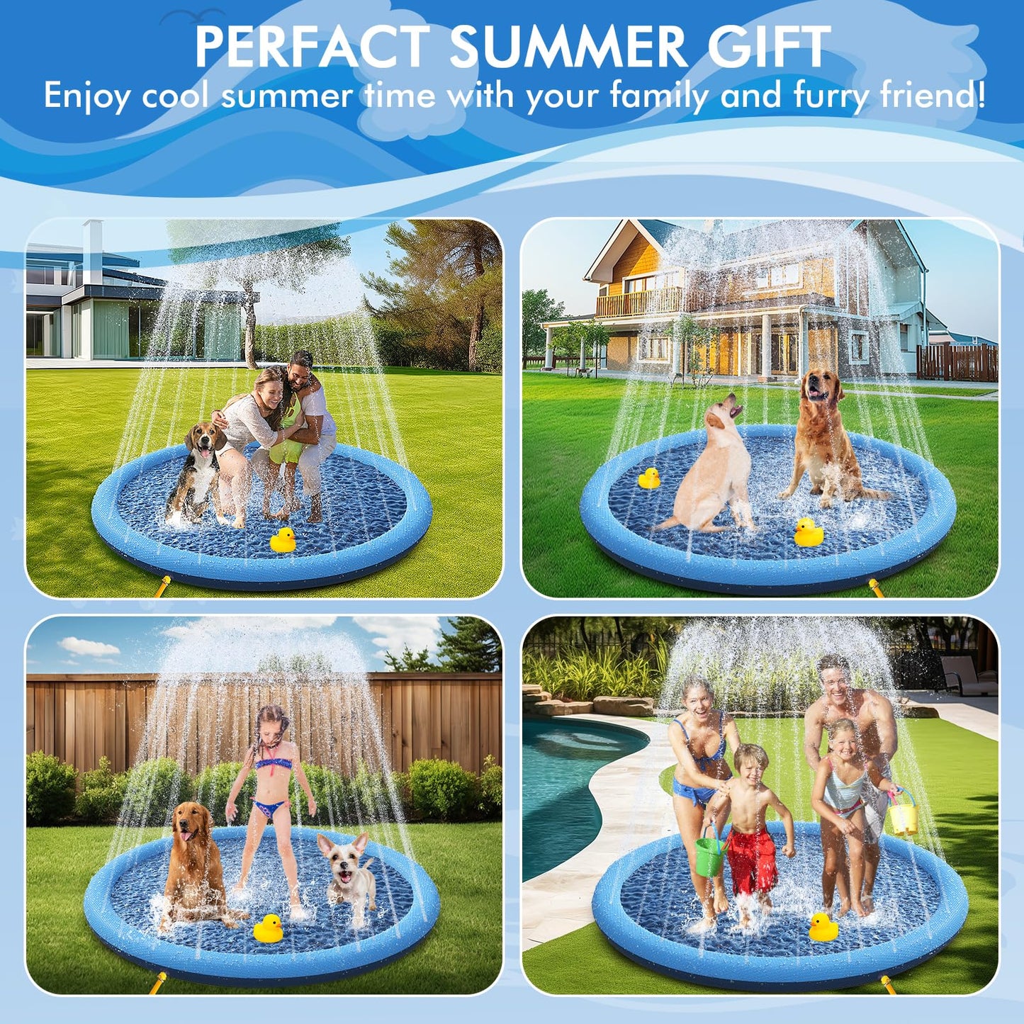 YAUNGEL Splash Pad for Dogs, 67in Non-Slip Splash Pad 0.55mm Thickened Durable and Foldable Dog Pool Inflatable Summer Outdoor Water Play Mat Toys for Dogs
