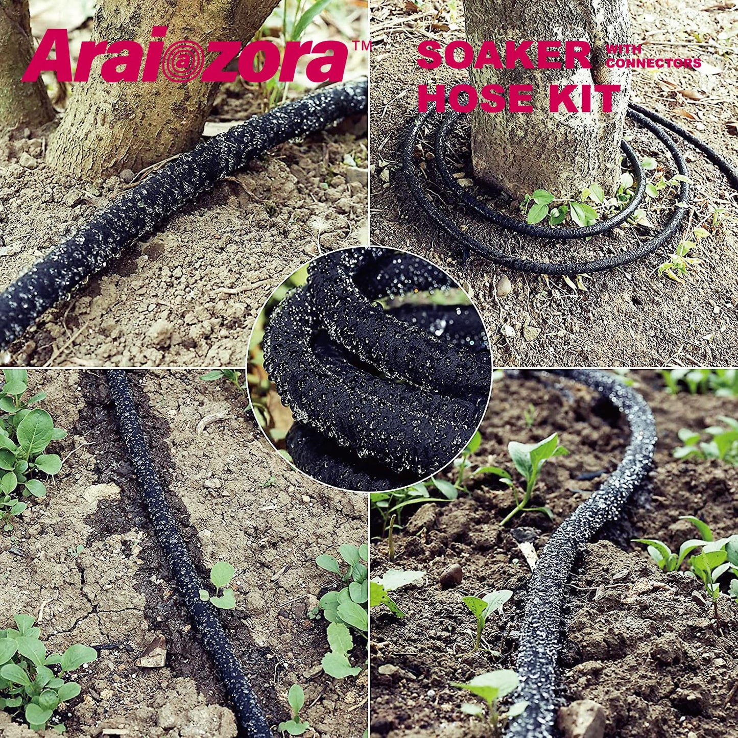 Soaker Hose 100 FT for Garden Beds,Heavy Duty Solid Brass Connector 1/2“ Ruber Drip Irrigation for Flower Bed&Yard,Landscaping