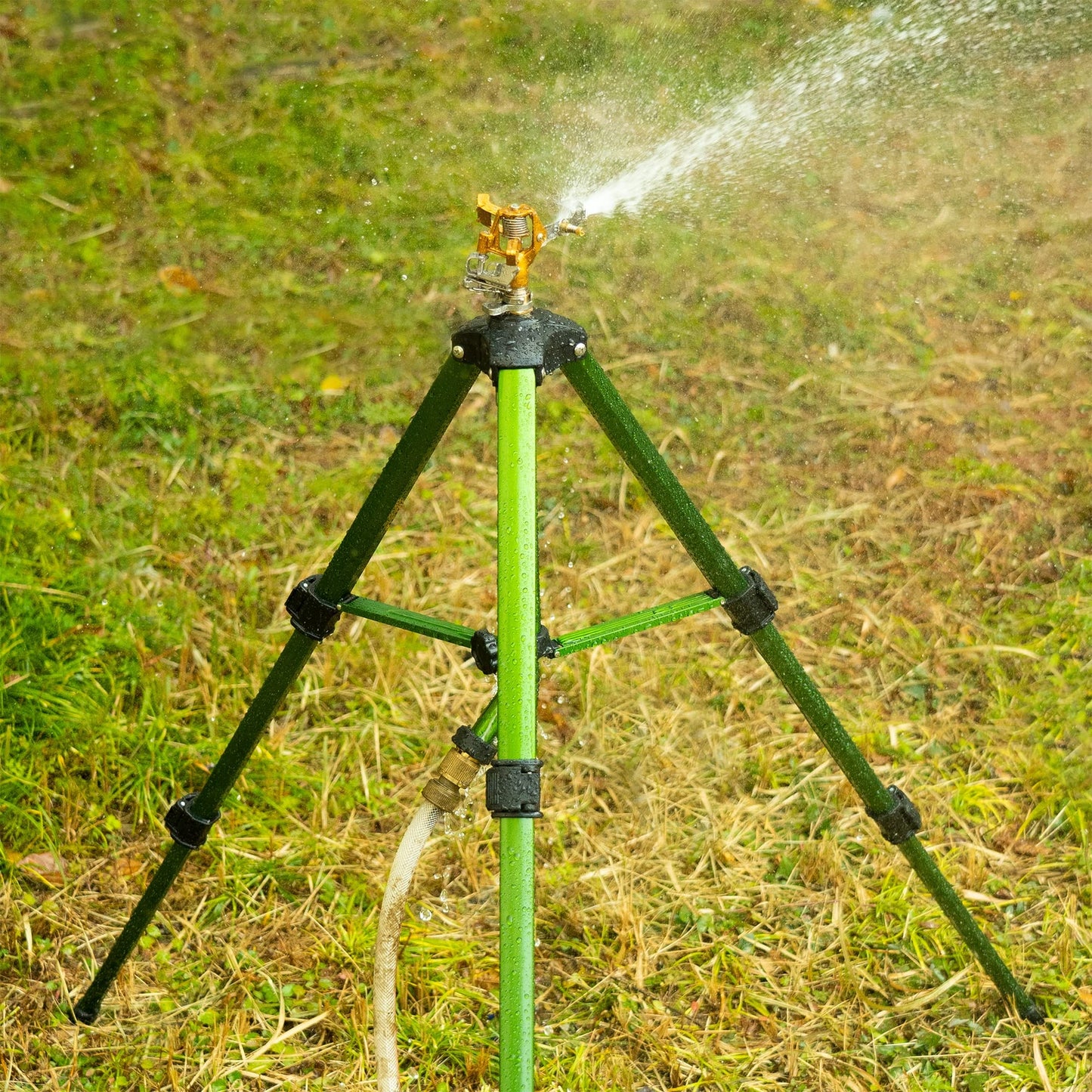 Hourleey Impact Sprinkler on Tripod Base, 2 Pack Heavy Duty Sprinklers for Lawn Yard Garden, 0-360 Degree Large Area Coverage, 3/4 Inch Connector Extension Legs Flip Locks with Brass Head