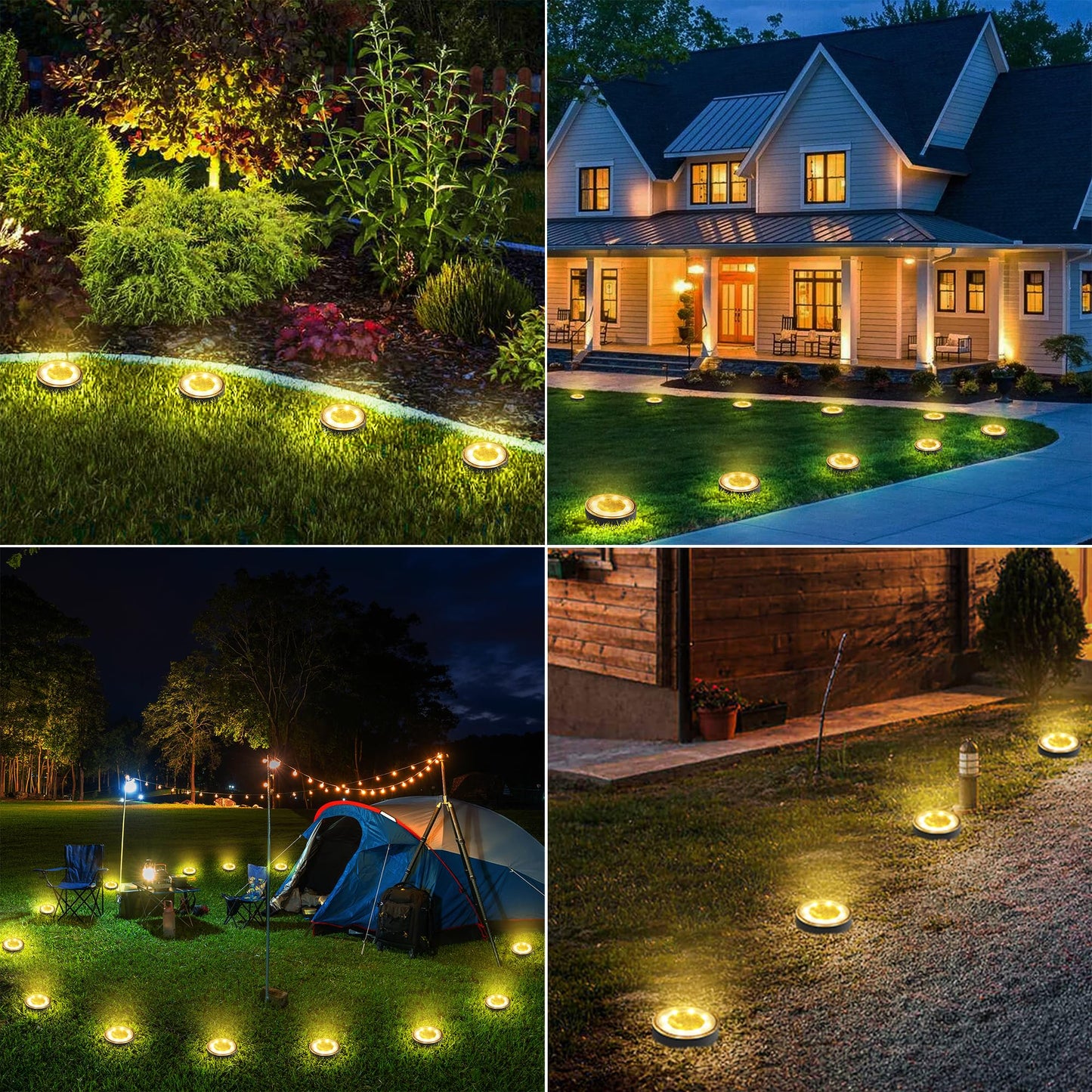 Joomer 12 Pack Solar Ground Lights, 2-in-1 Solar Lights Outdoor Waterproof Solar Powered Disc Lights Landscape Garden Lighting Light for Patio Pathway Lawn Yard Driveway Walkway Deck Step (Warm White)