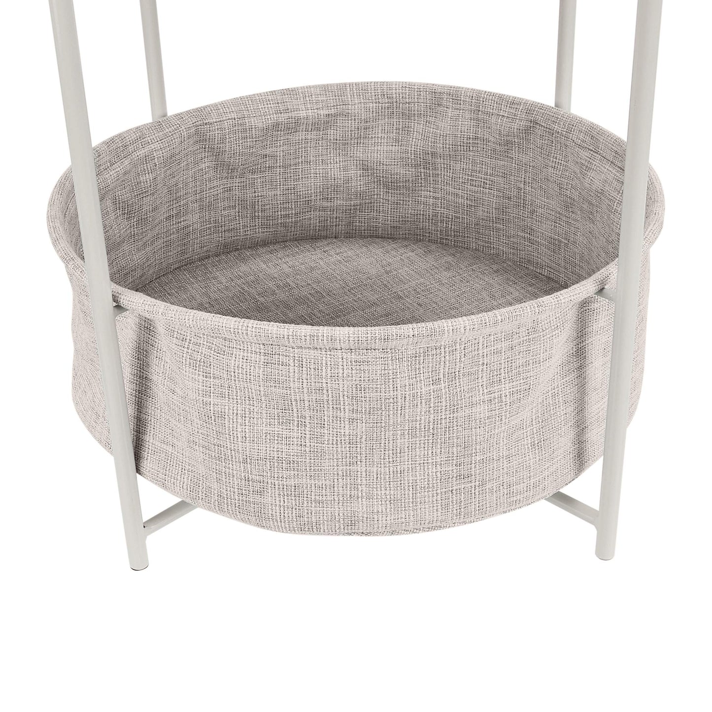 Amazon Basics Round Storage End Table, Nightstand with Cloth Basket, Bedside Table, White/Heather Gray, 45.0 x 45.0 x 48.0 cm