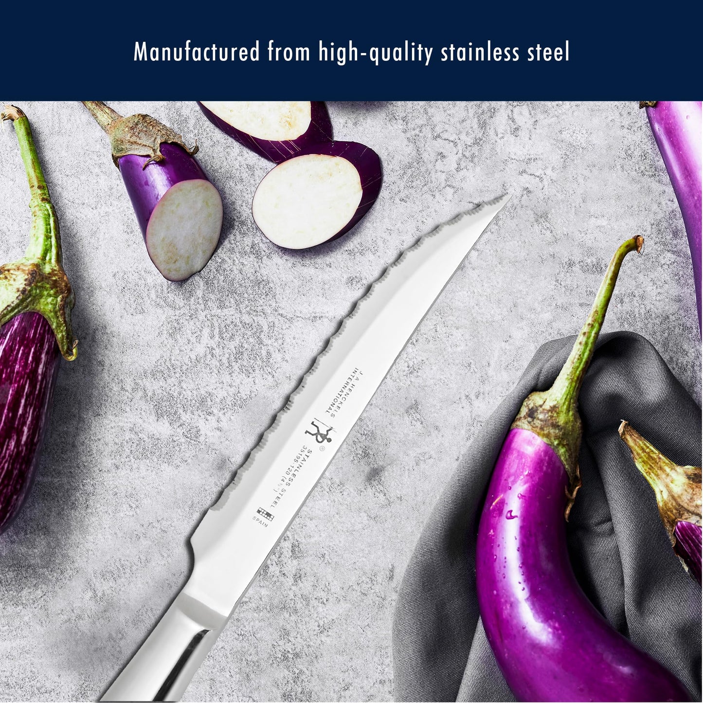 HENCKELS 4 Piece Premium Stainless Steel Kitchen Steak Knife Set, Ultra Sharp Serrated Blades, Silver – Professional Chef’s Cutlery Set