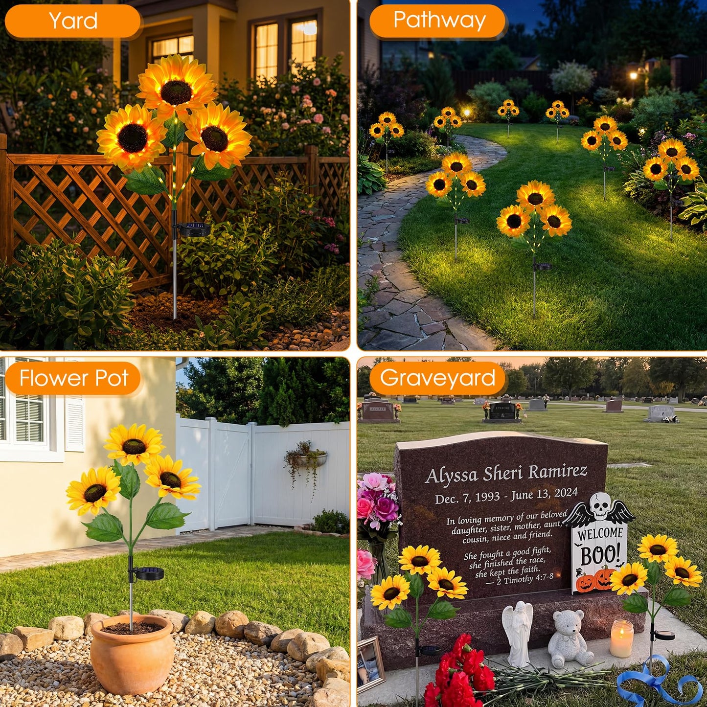 Solar Sunflowers Outdoor Waterproof, 3 Pack Solar Flowers Stake Lights with 9 Big Realistic LED Sunflowers for Yard, Garden, Cemetery Grave, Lawn, Flower Pot, Fall Outside Decorations (Sunflowers)