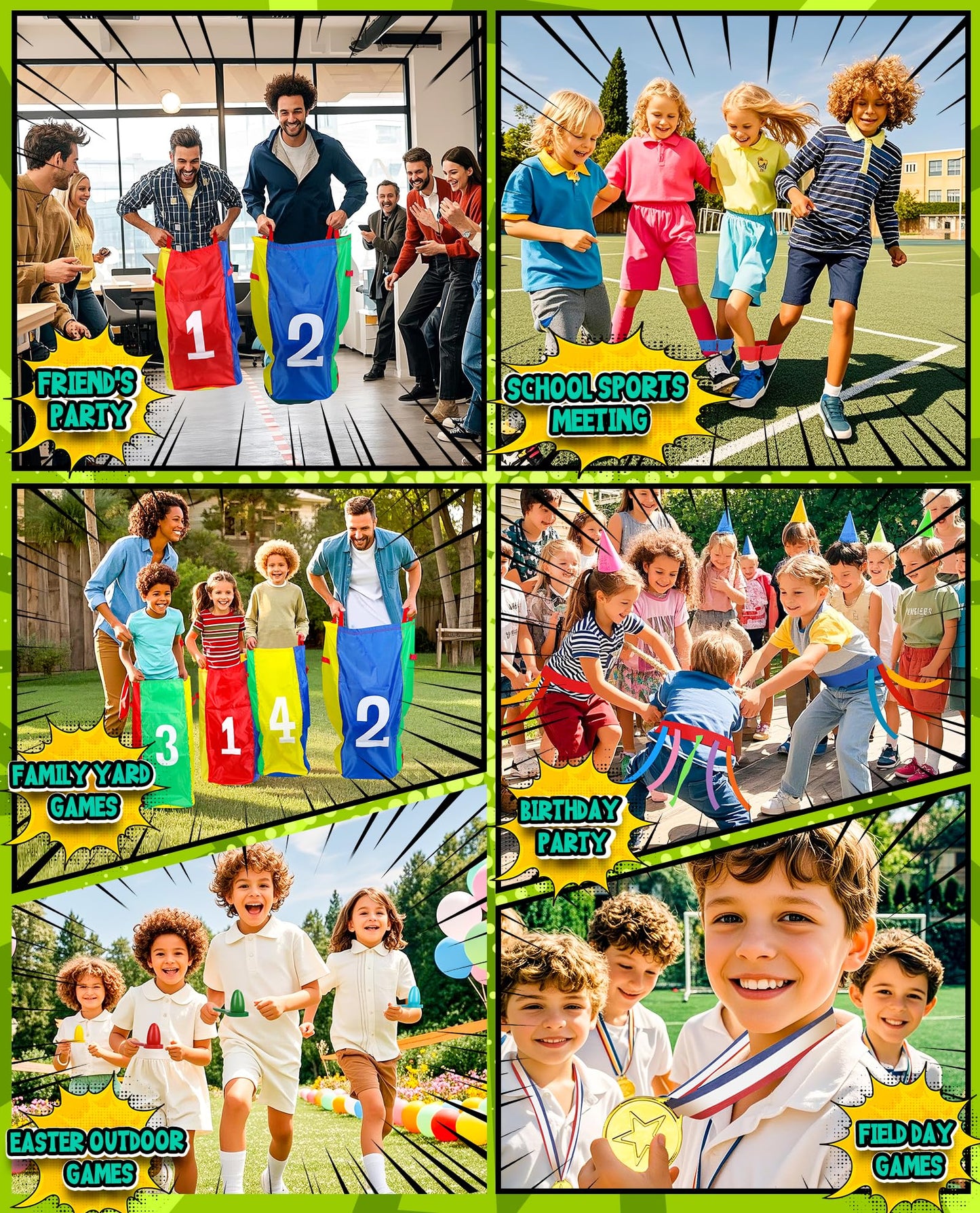 Eocolz Outdoor Carnival Games, Potato Sack Bags for Kids Adults, Egg Spoon Relay Race, 3 Legged Race Bands, Catch Tail Games, Birthday Party, Field Day Family Day Yard Lawn Easter Fall Festival Games