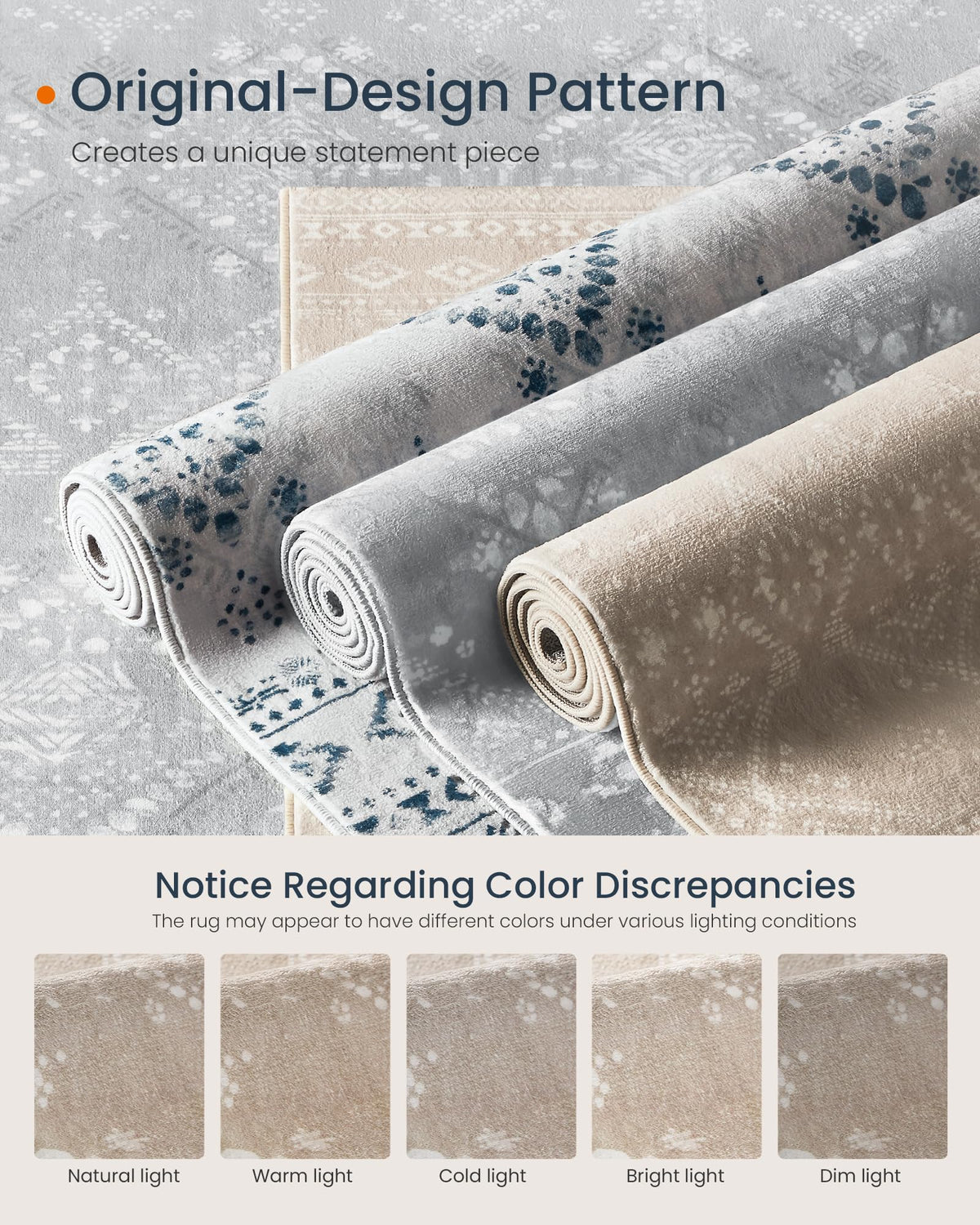 SONGMICS HOME Area Rug, 5x7 ft Rug for Bedroom, Non-Slip Carpet, Home Decor, for Living Room, Machine Washable, Boho Style, Cappuccino Beige UTAR023K01